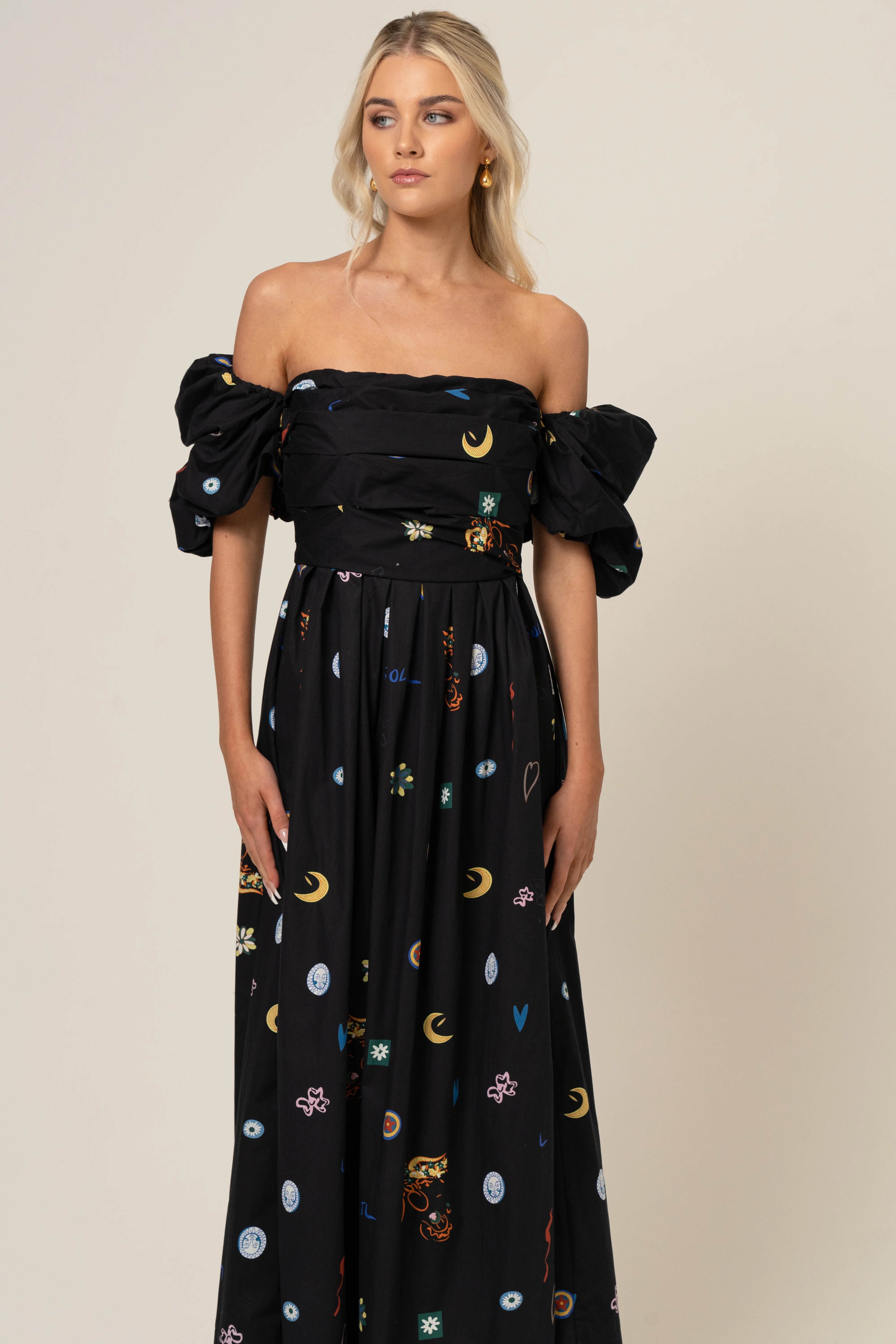 Dahlia Off Shoulder Puffed Sleeve Midi Dress - Image 12