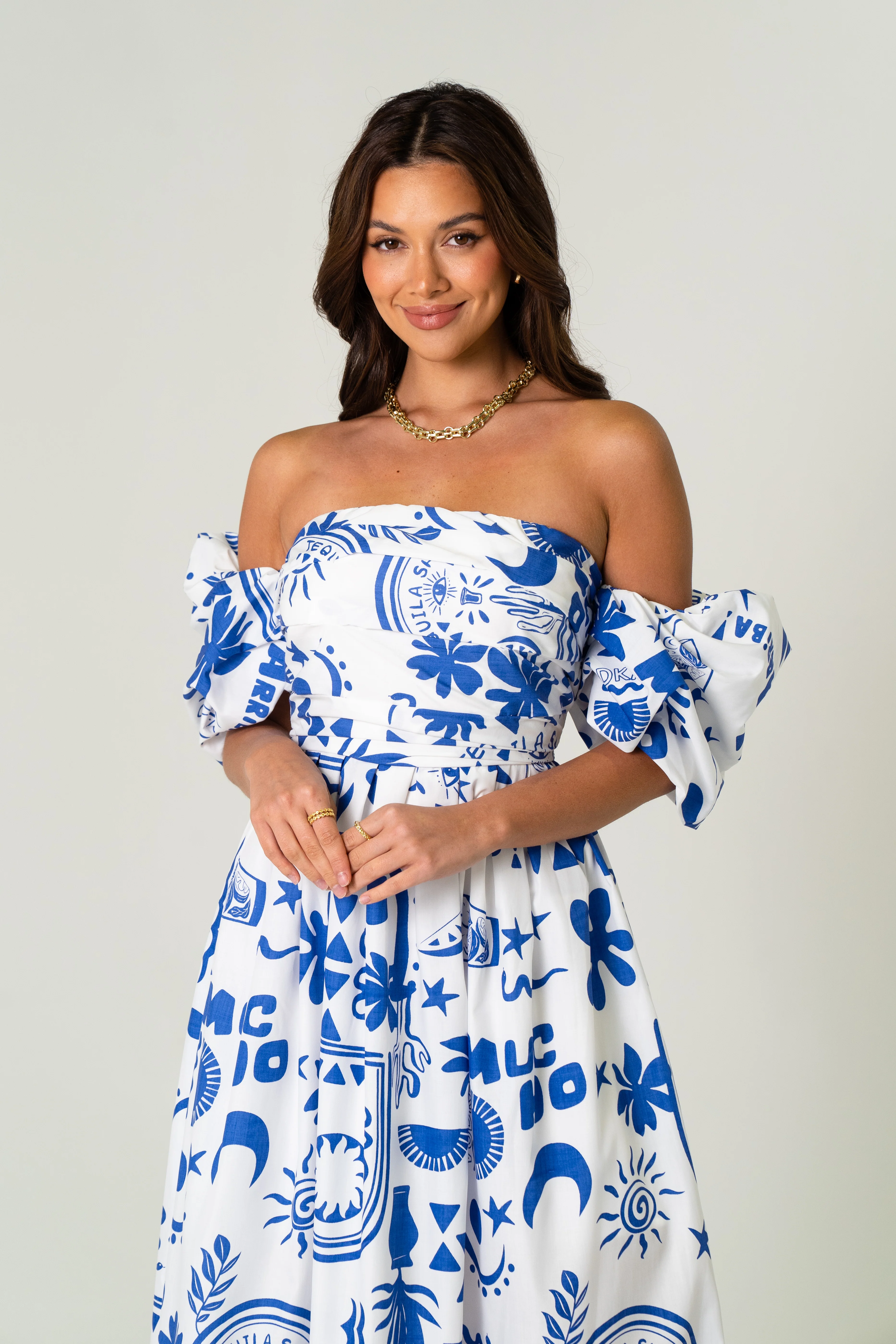Dahlia Off Shoulder Puffed Sleeve Midi Dress - Image 13