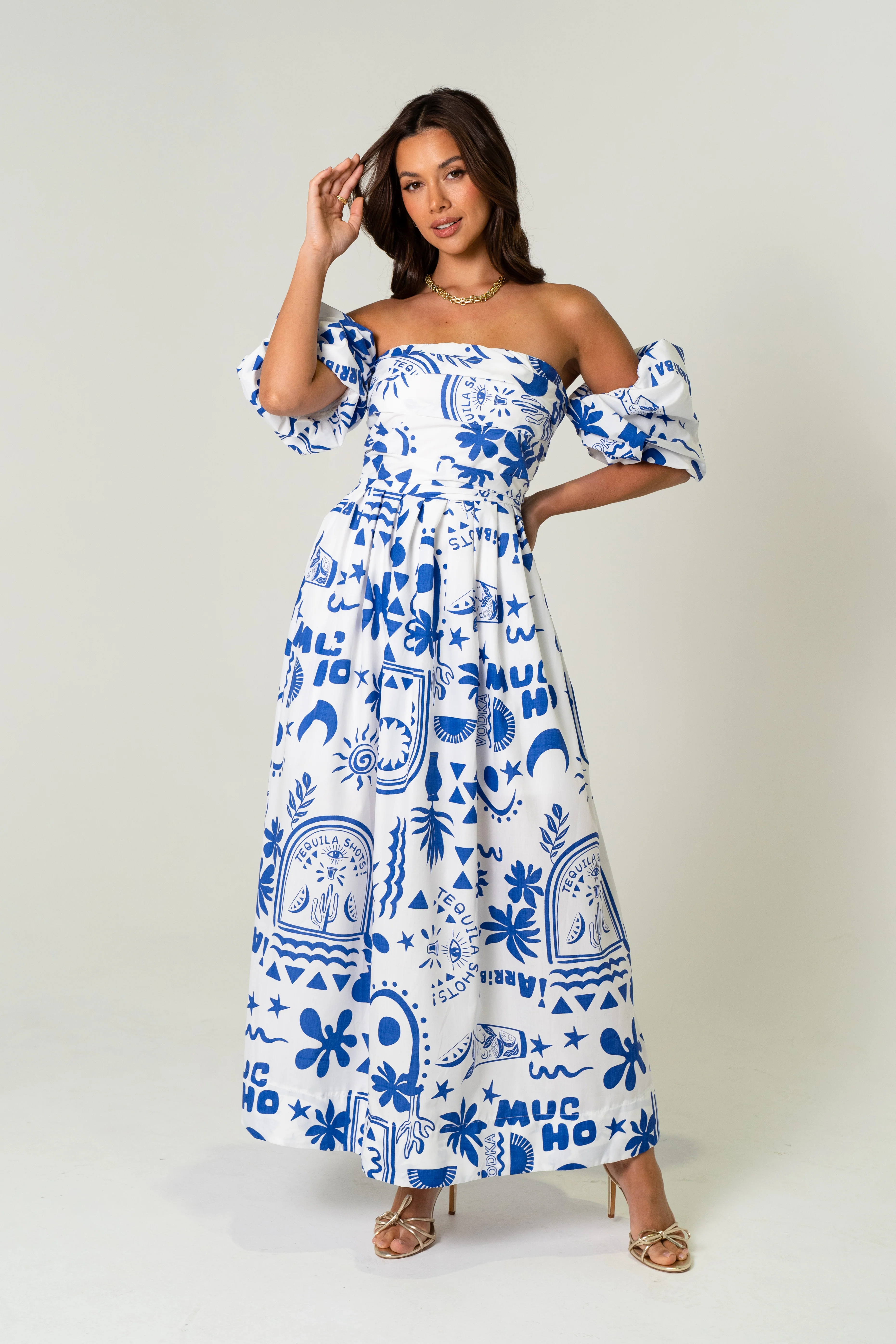 Dahlia Off Shoulder Puffed Sleeve Midi Dress - Image 14