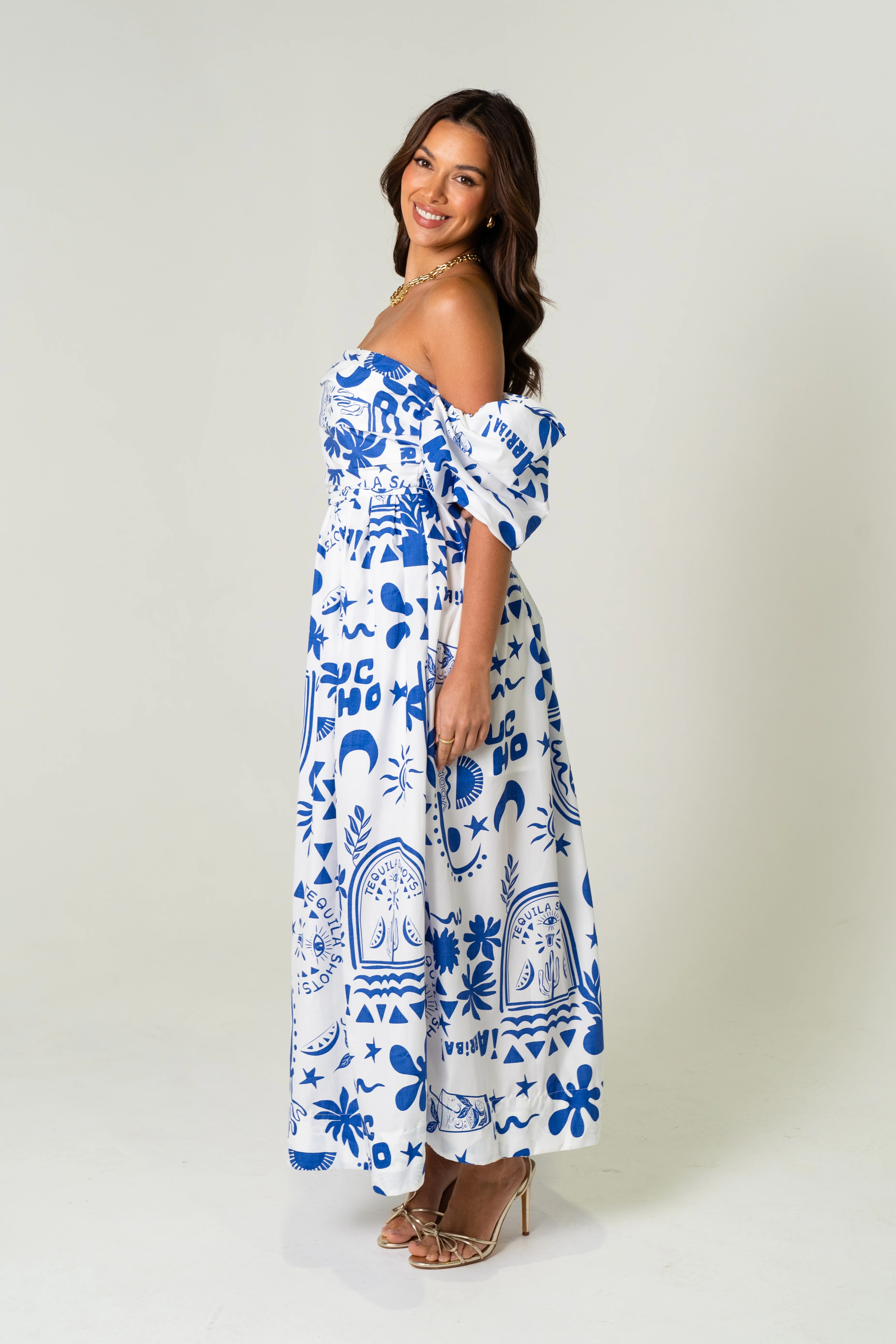 Dahlia Off Shoulder Puffed Sleeve Midi Dress - Image 15