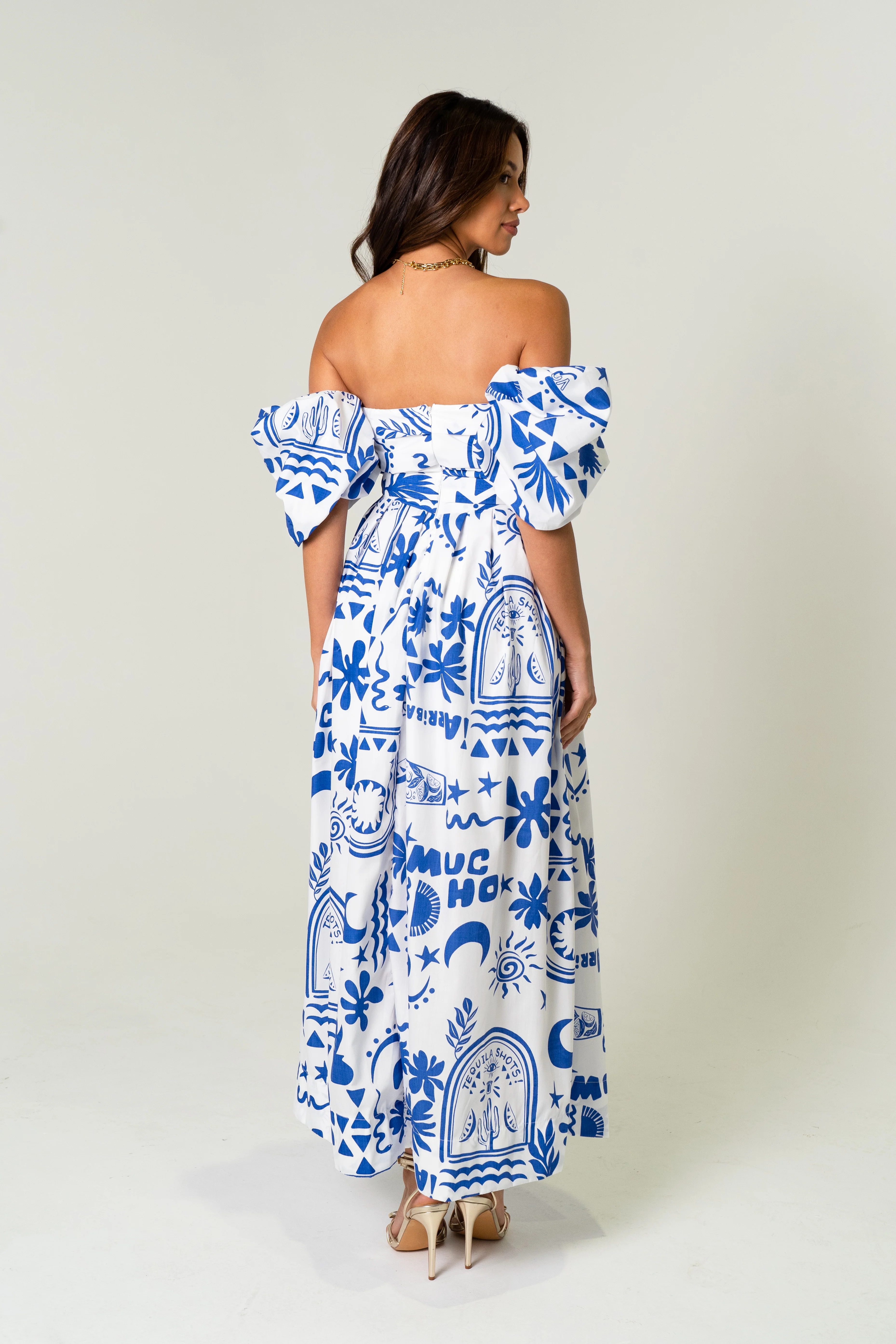 Dahlia Off Shoulder Puffed Sleeve Midi Dress - Image 16