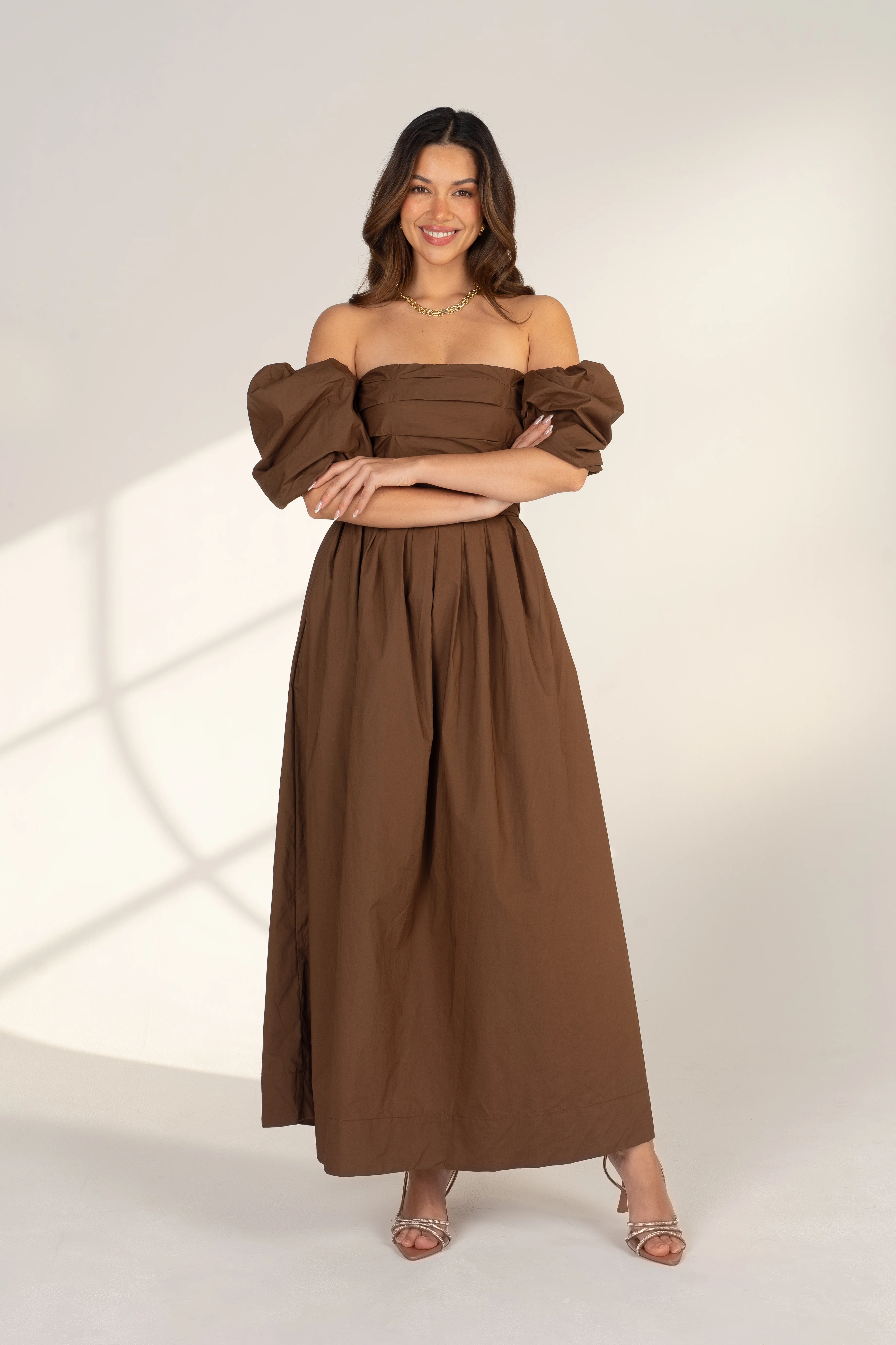 Dahlia Off Shoulder Puffed Sleeve Midi Dress - Image 18