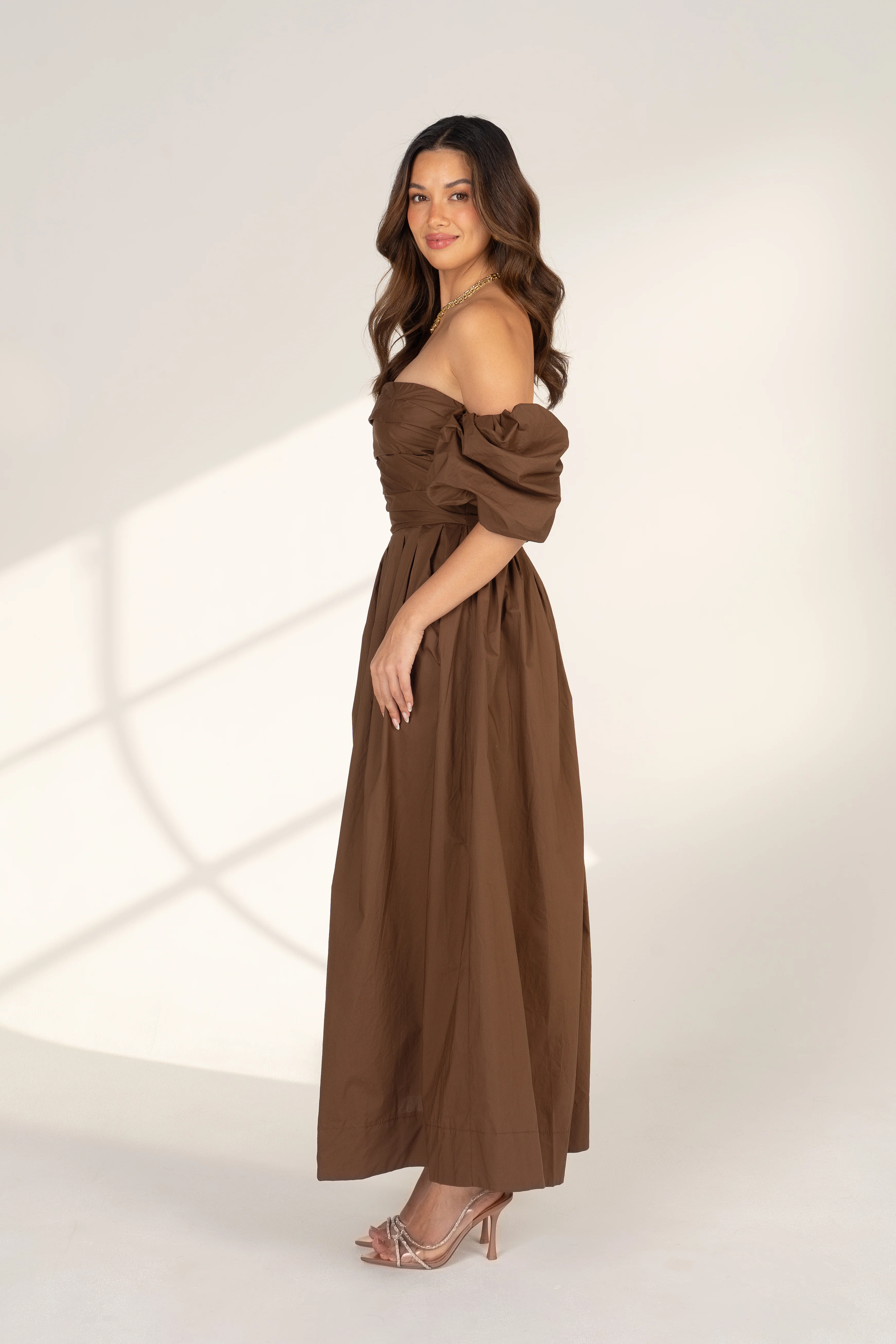Dahlia Off Shoulder Puffed Sleeve Midi Dress - Image 19