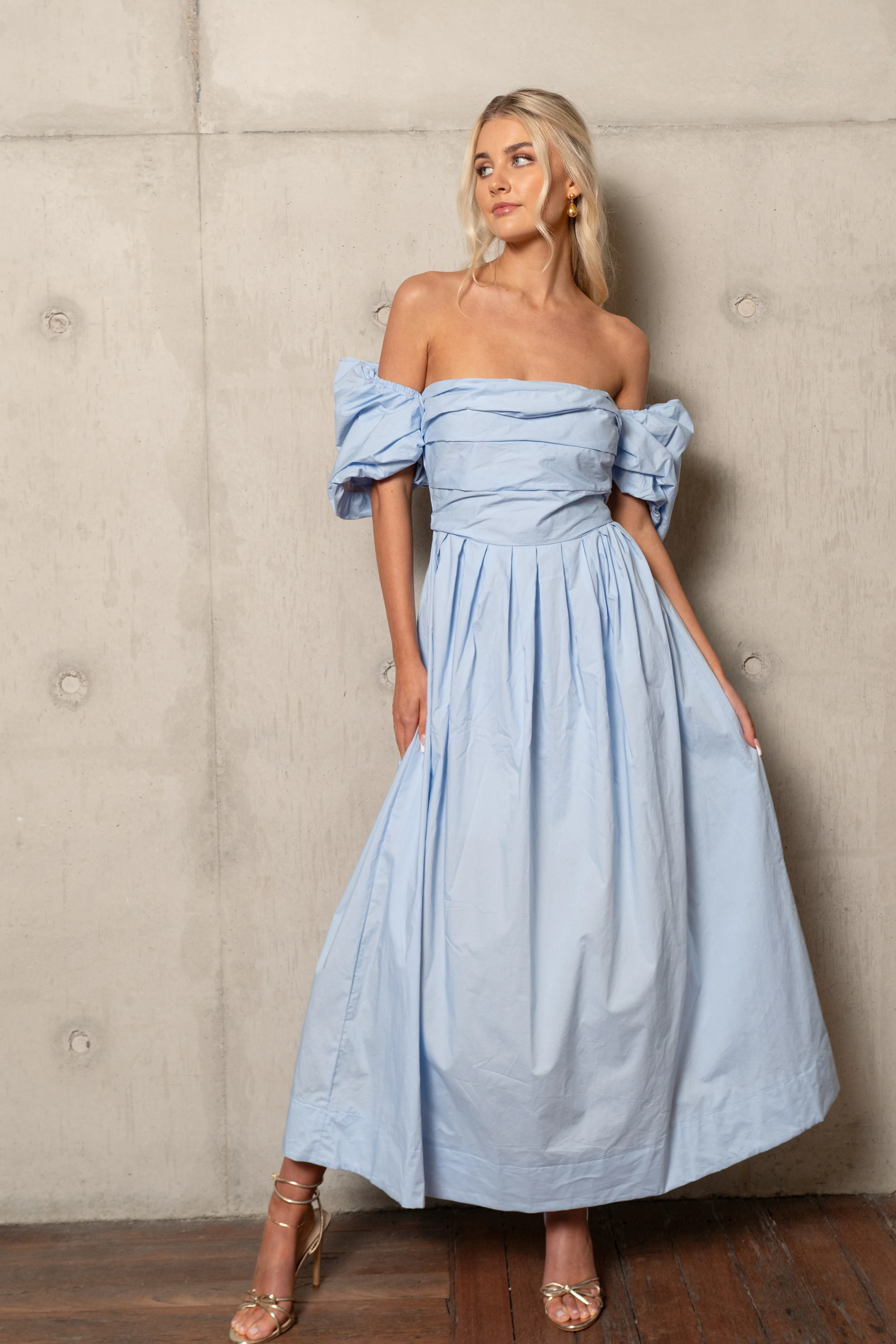 Dahlia Off Shoulder Puffed Sleeve Midi Dress - Image 3
