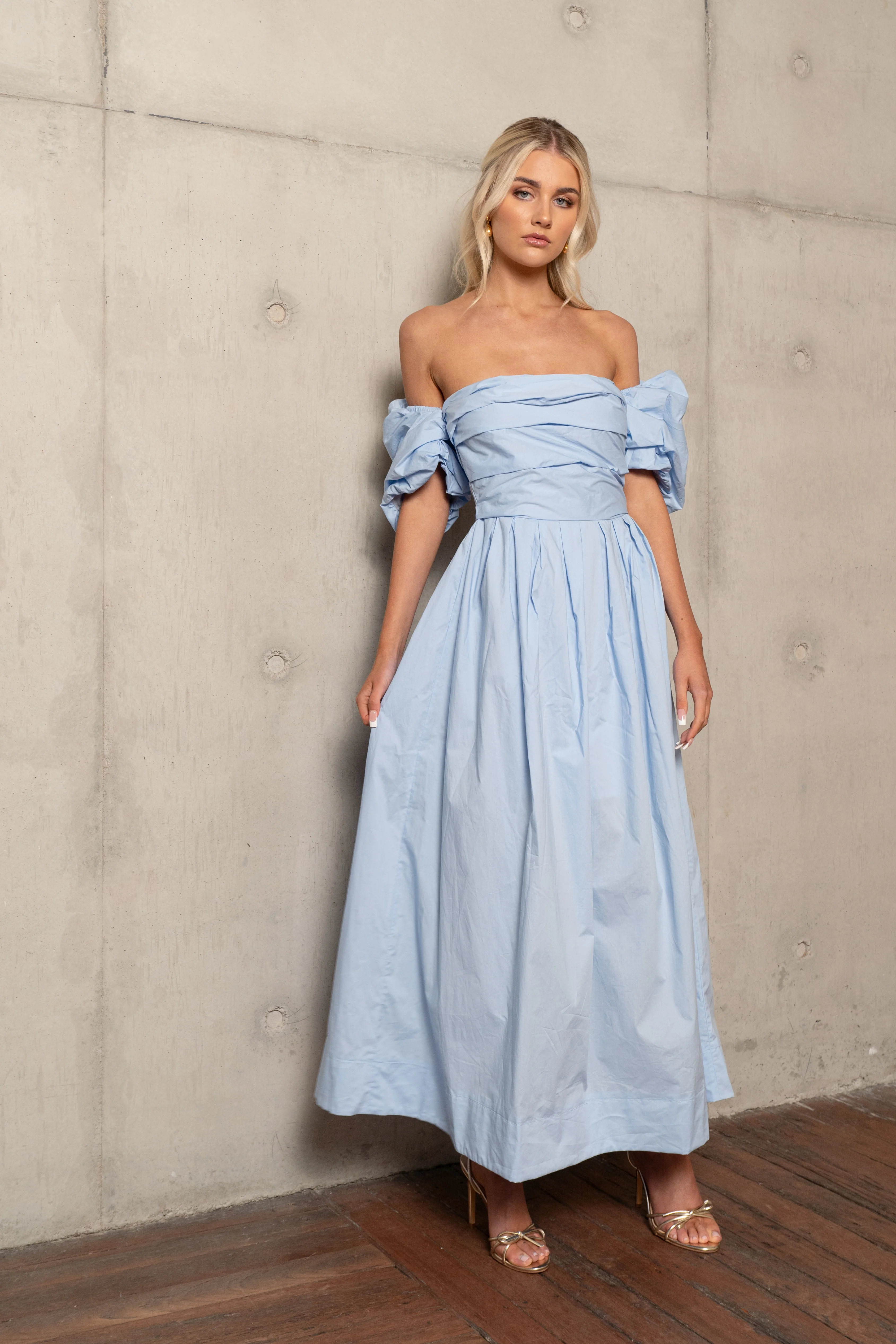 Dahlia Off Shoulder Puffed Sleeve Midi Dress - Image 8