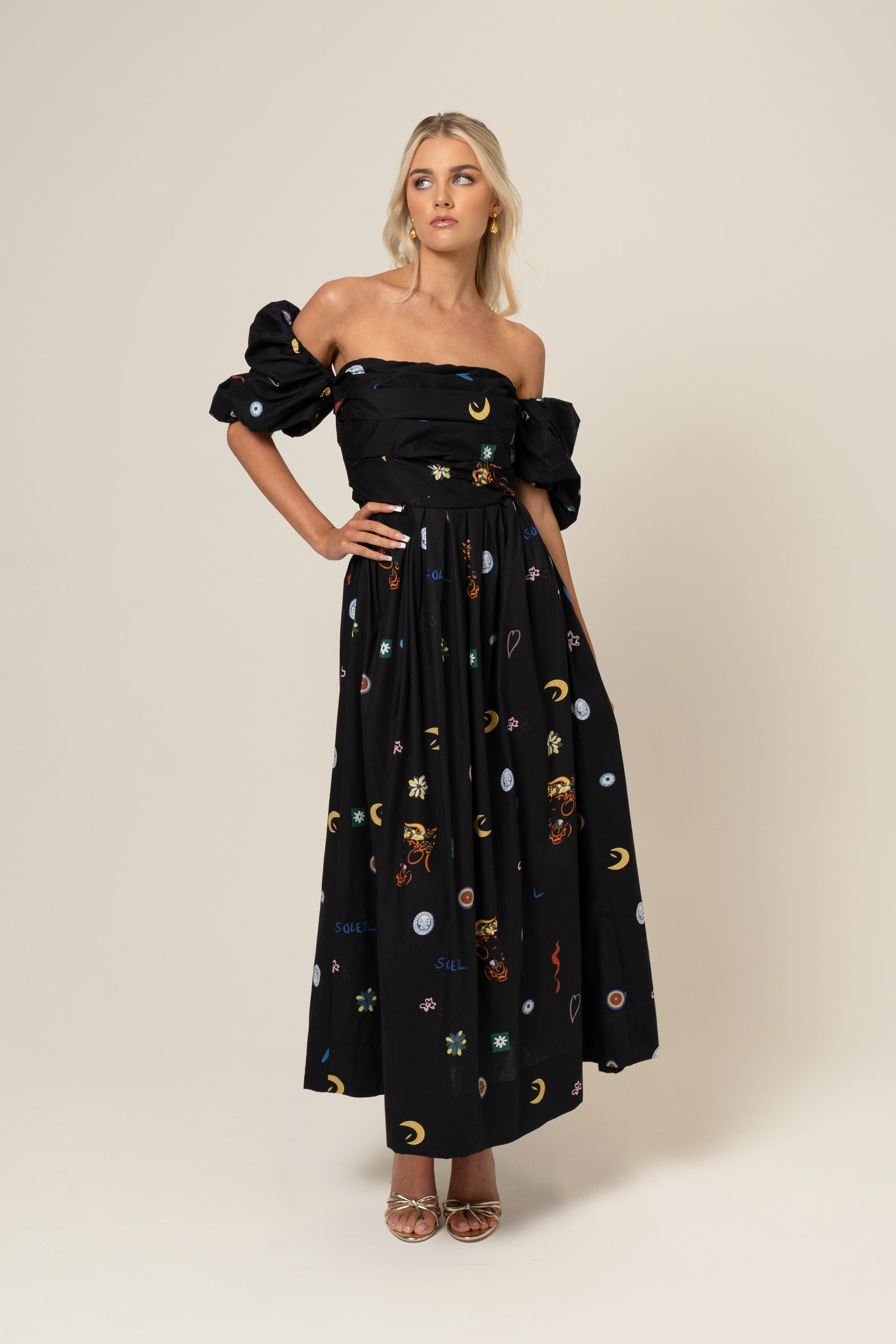 Dahlia Off Shoulder Puffed Sleeve Midi Dress - Image 9