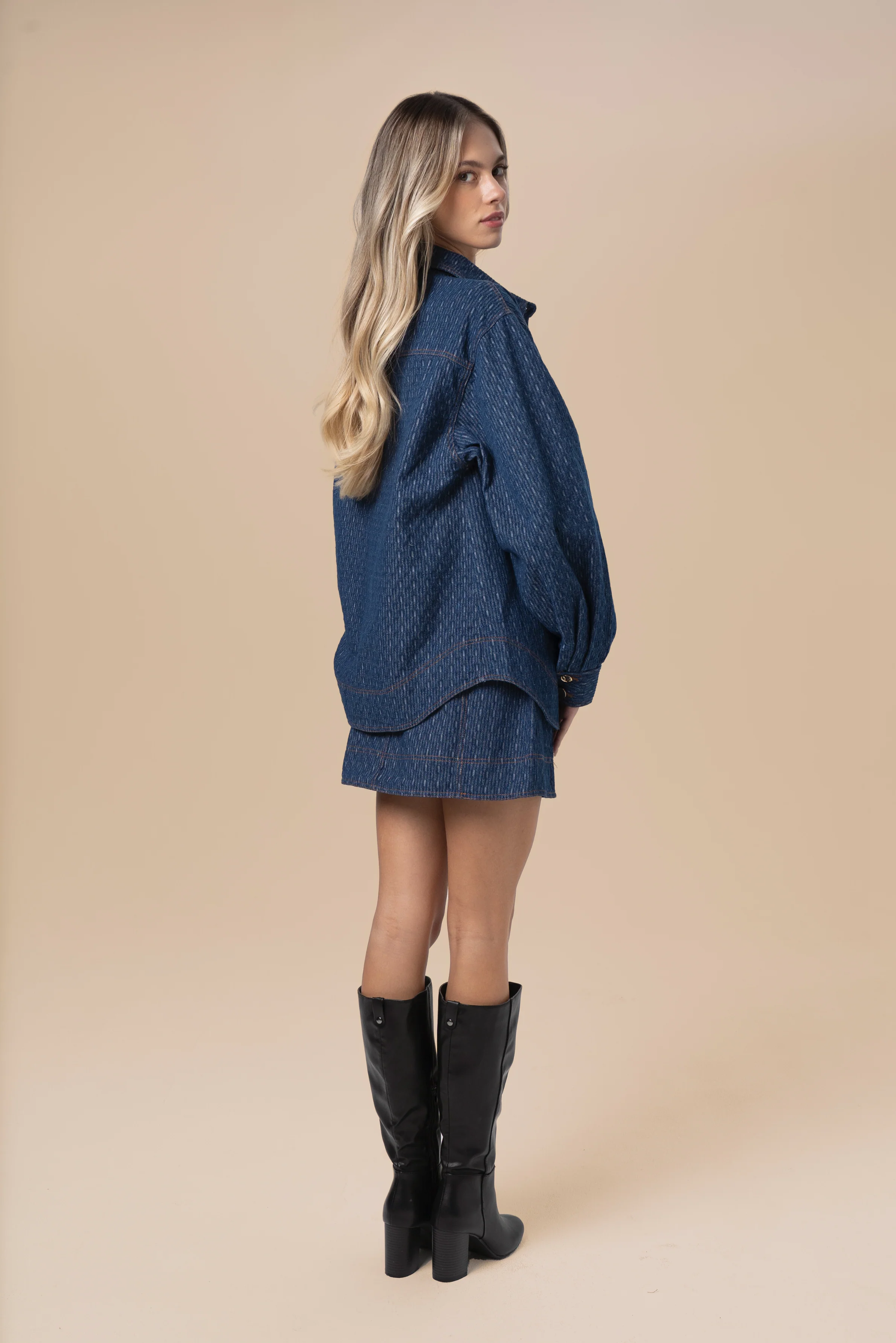 Dakota Two Piece Denim Set - Long Sleeve Top & Mini Skirt - Image 2