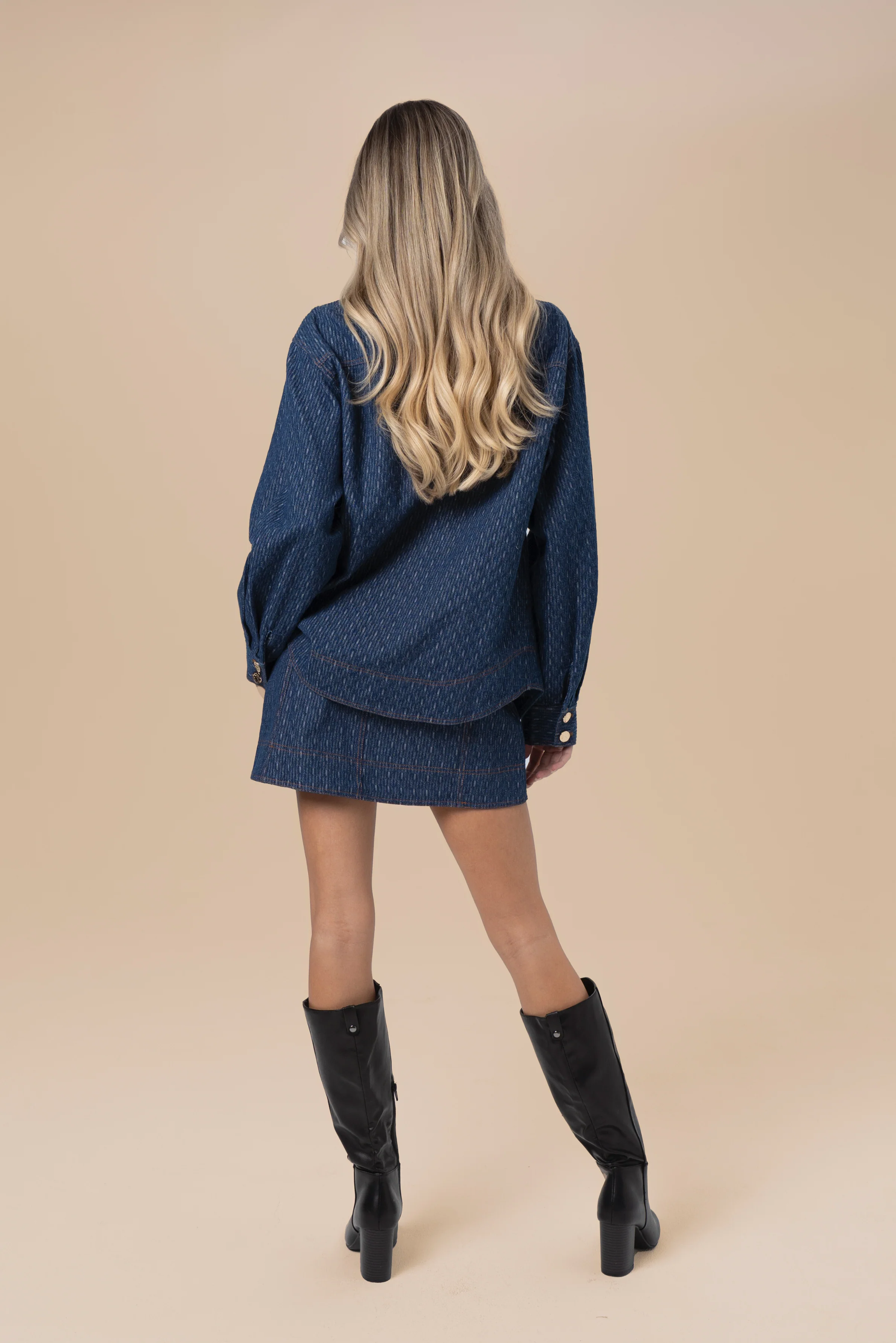 Dakota Two Piece Denim Set - Long Sleeve Top & Mini Skirt - Image 3