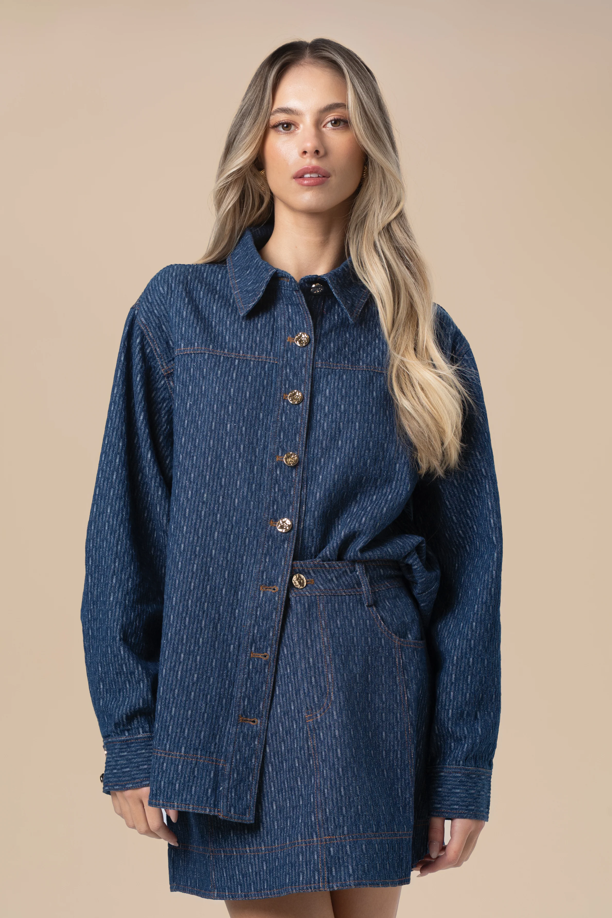 Dakota Two Piece Denim Set - Long Sleeve Top & Mini Skirt - Image 4