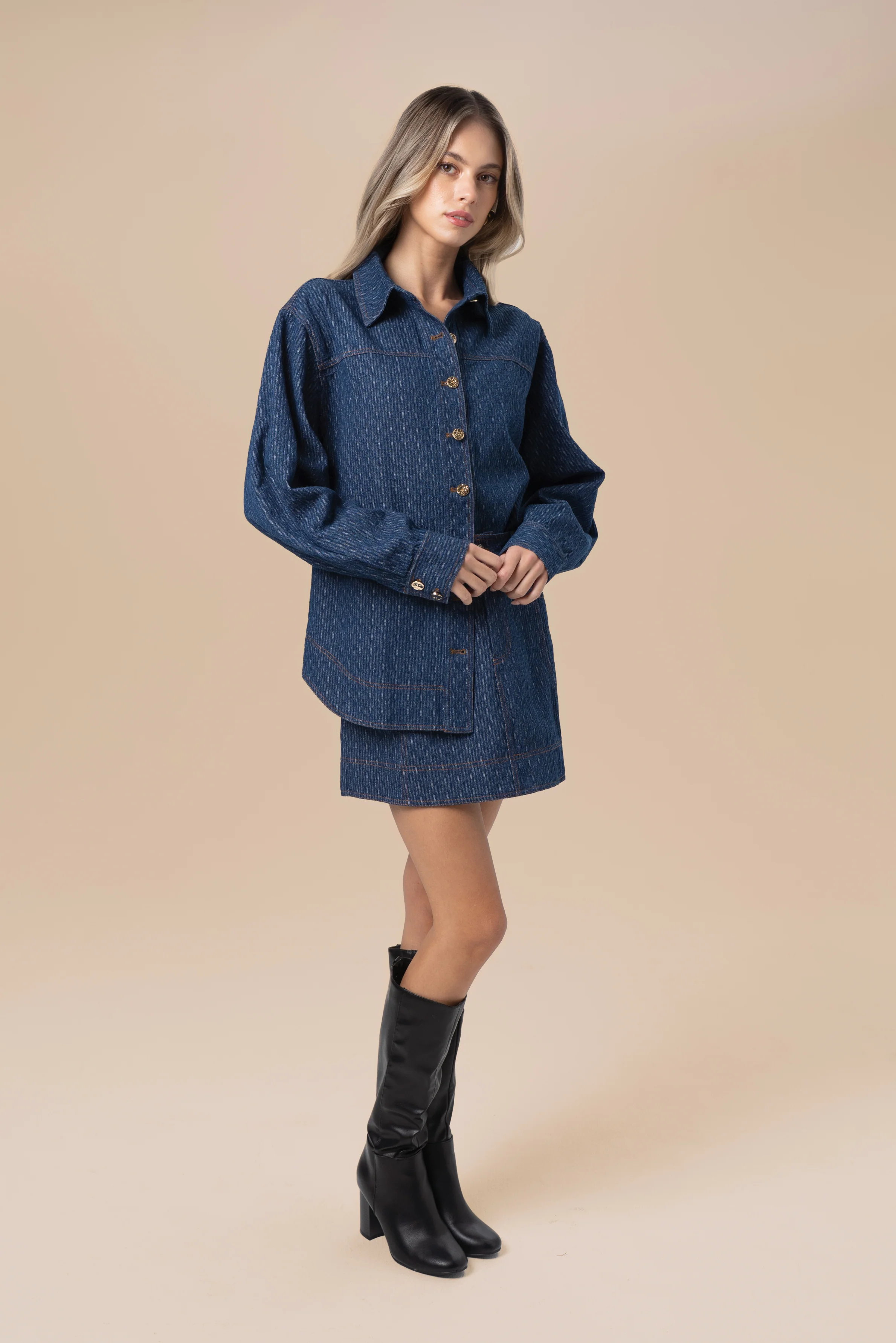 Dakota Two Piece Denim Set - Long Sleeve Top & Mini Skirt - Image 5