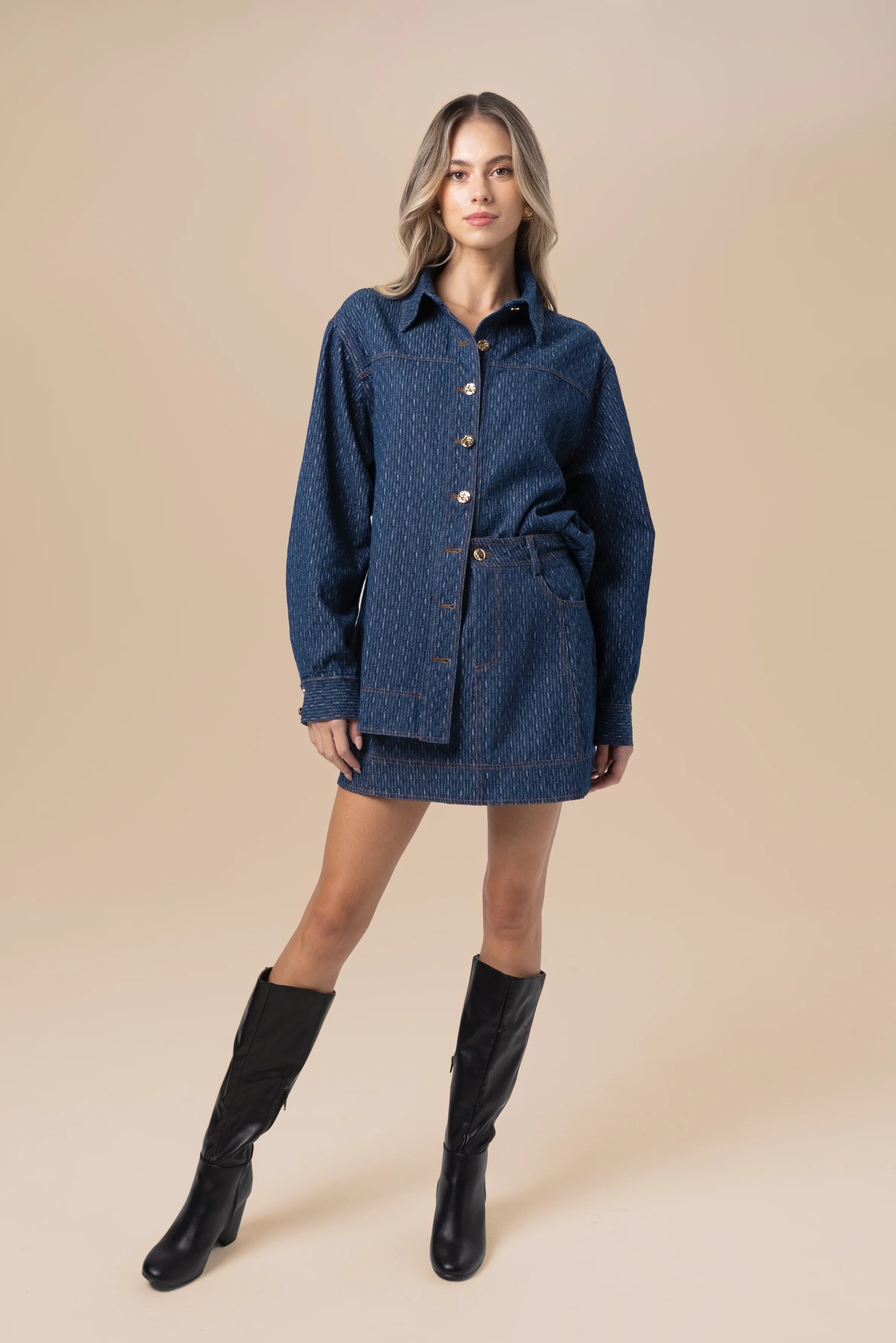 Dakota Two Piece Denim Set - Long Sleeve Top & Mini Skirt - Image 6