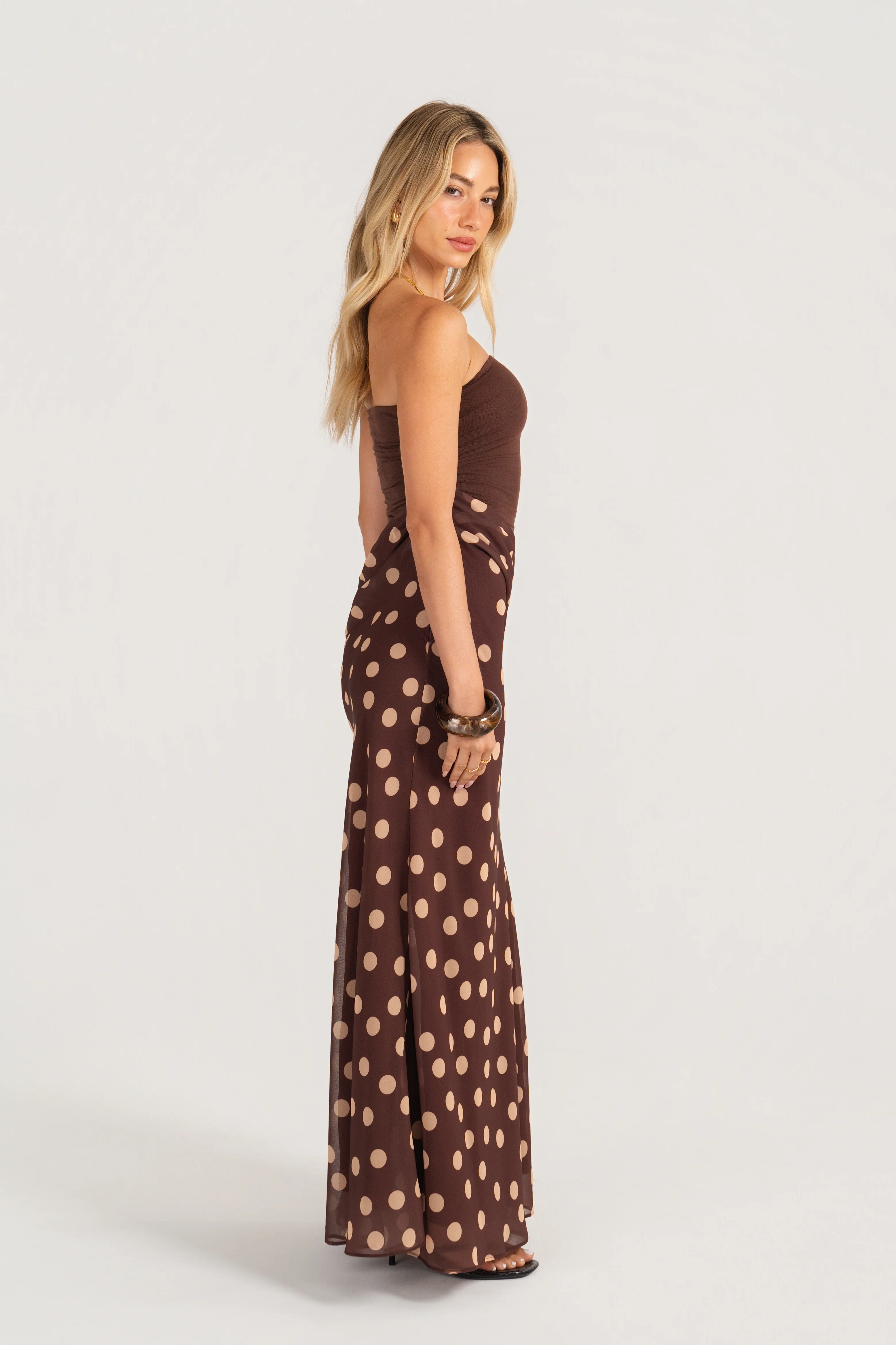 Dalena Strapless Sparkly Wine Maxi Dress with Cutout - Image 2