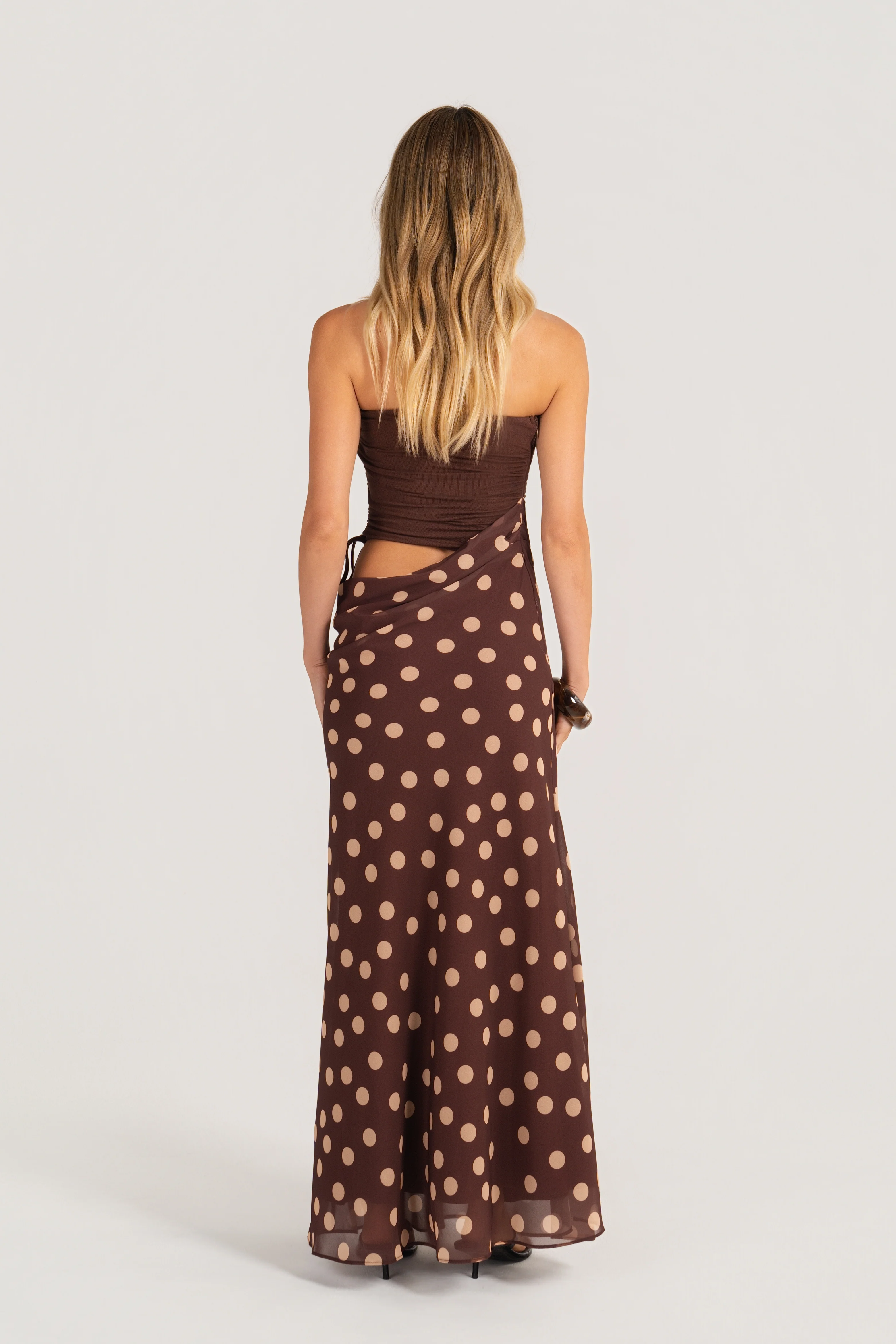 Dalena Strapless Sparkly Wine Maxi Dress with Cutout - Image 3