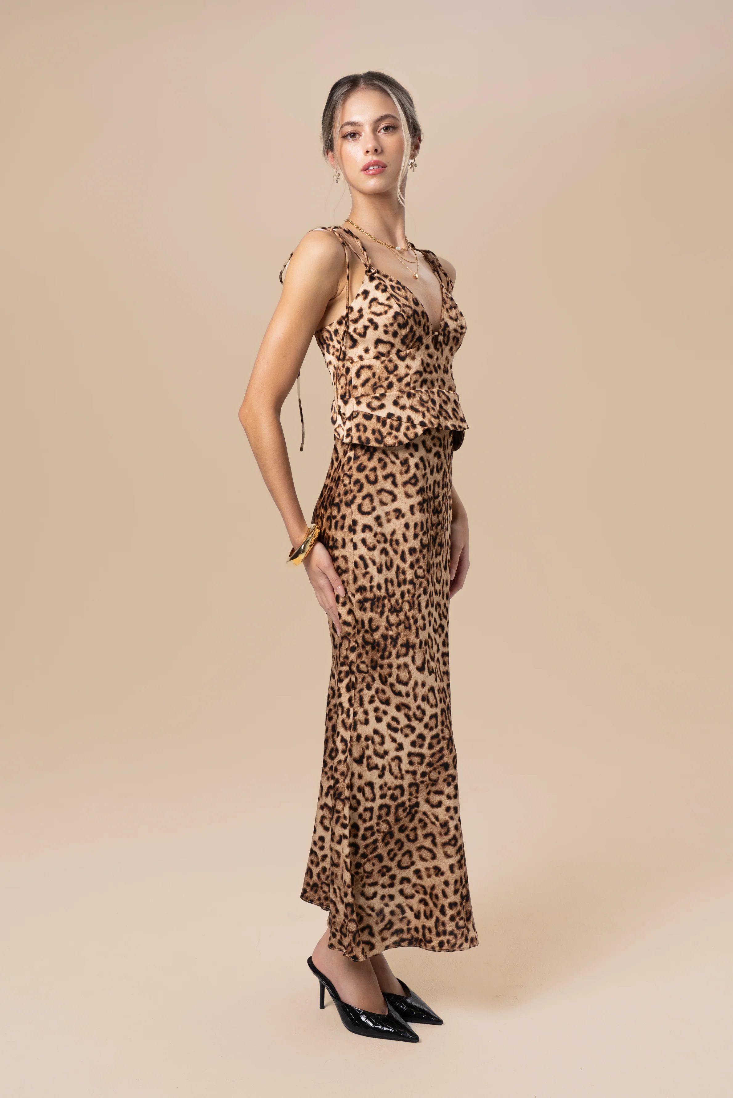 Darcy Leopard Print Midi Dress with Tie Straps - Image 2