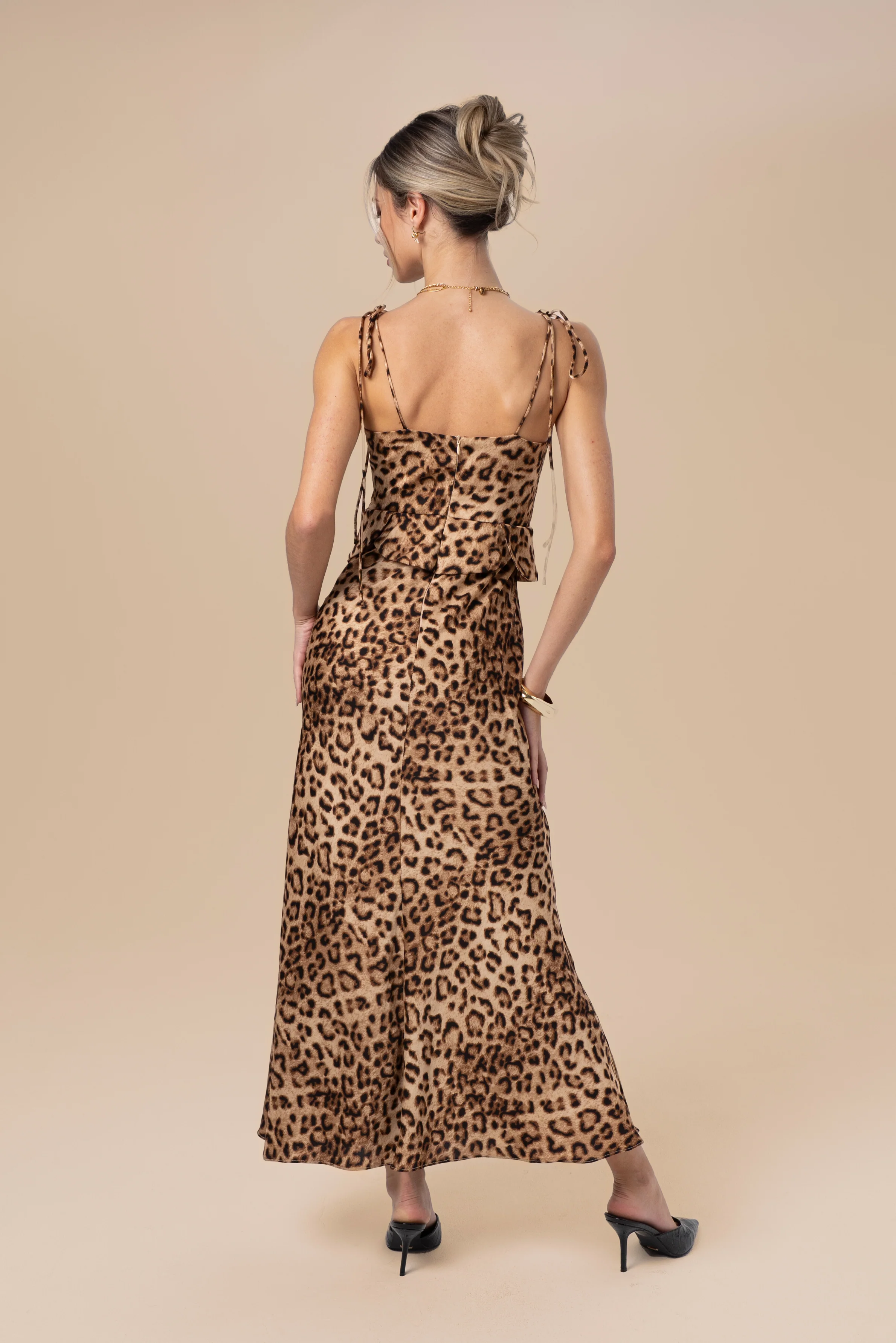 Darcy Leopard Print Midi Dress with Tie Straps - Image 3