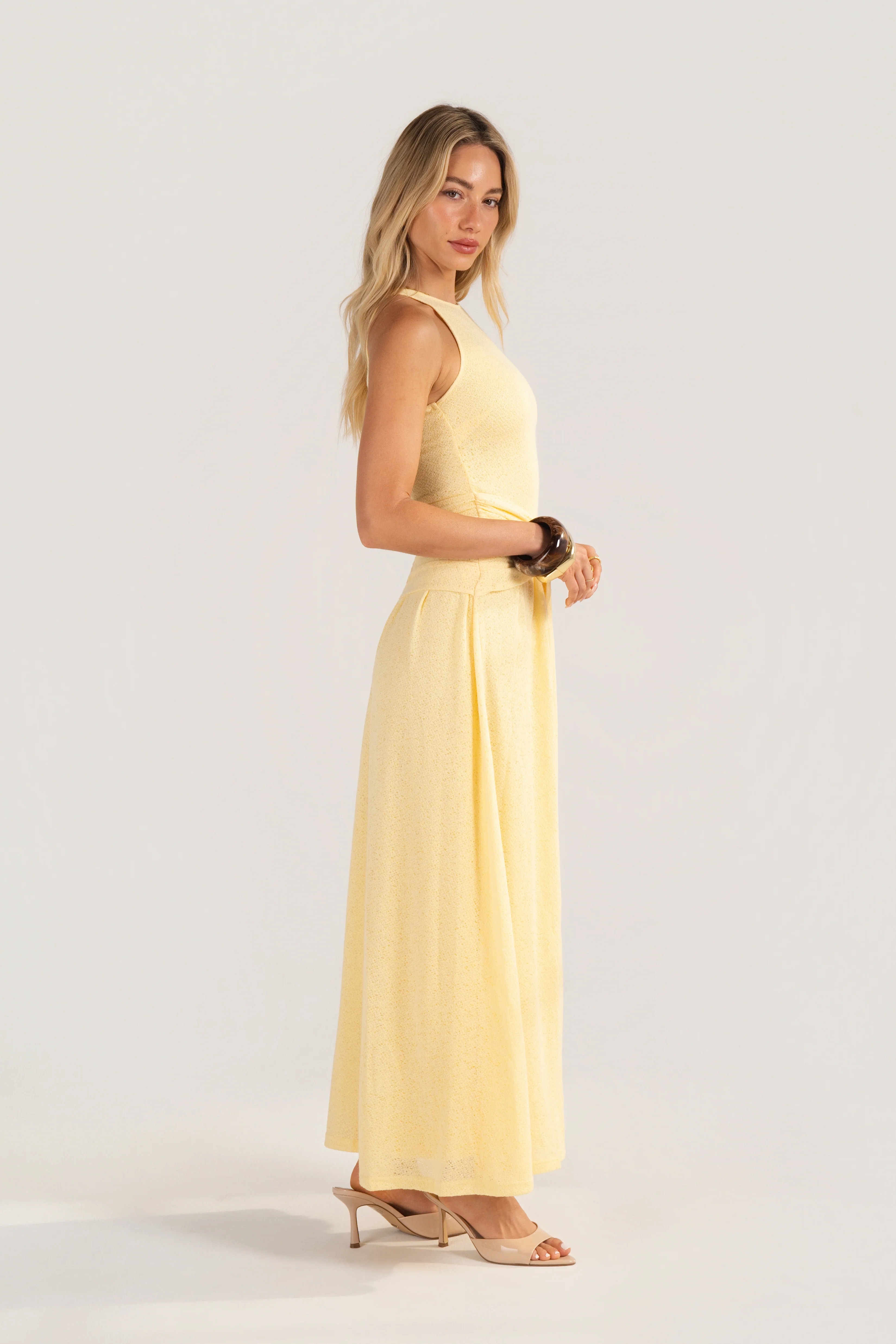 Davina Knit Yellow High-Neck Halter Dress - Image 2