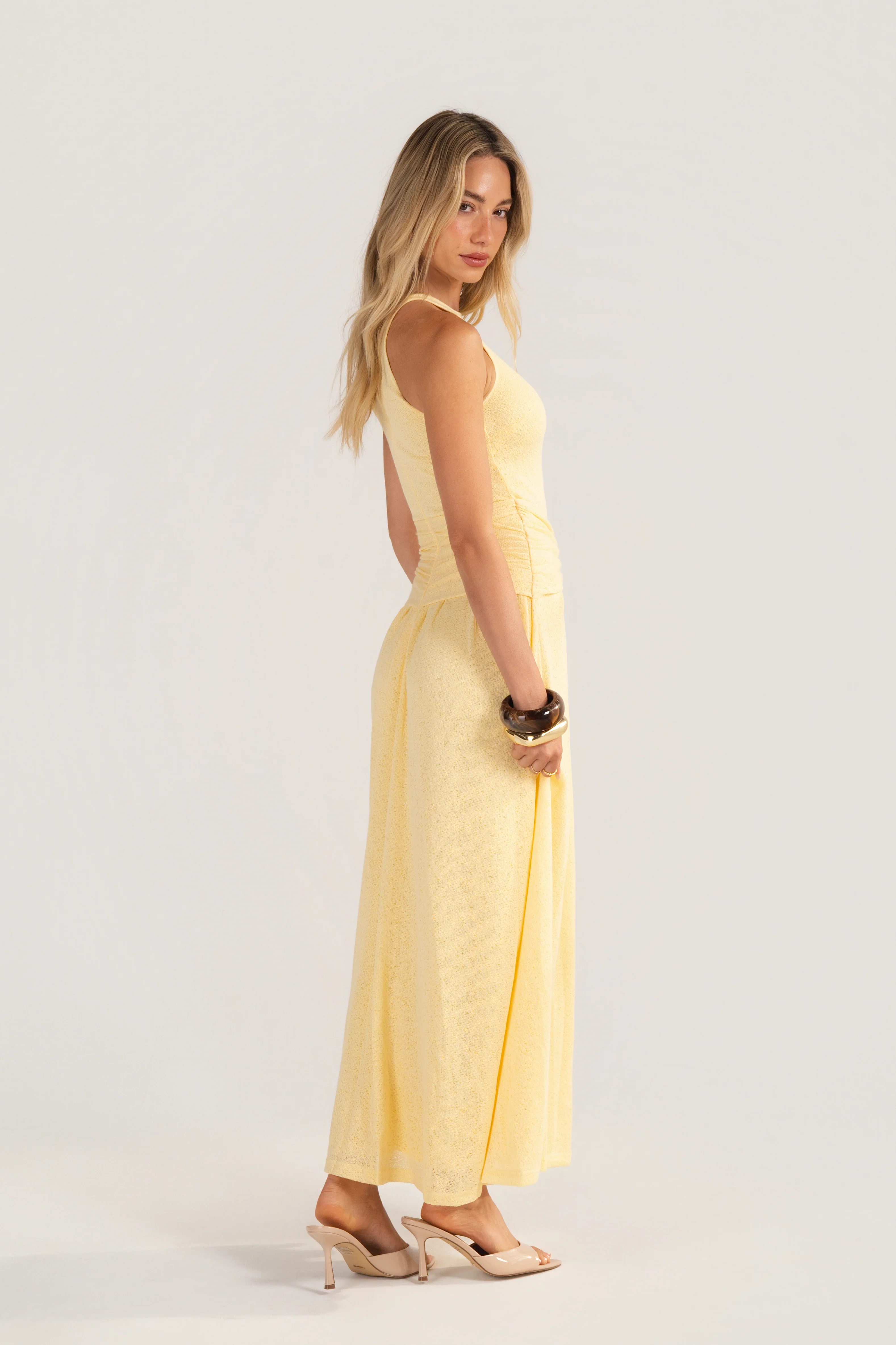 Davina Knit Yellow High-Neck Halter Dress - Image 4