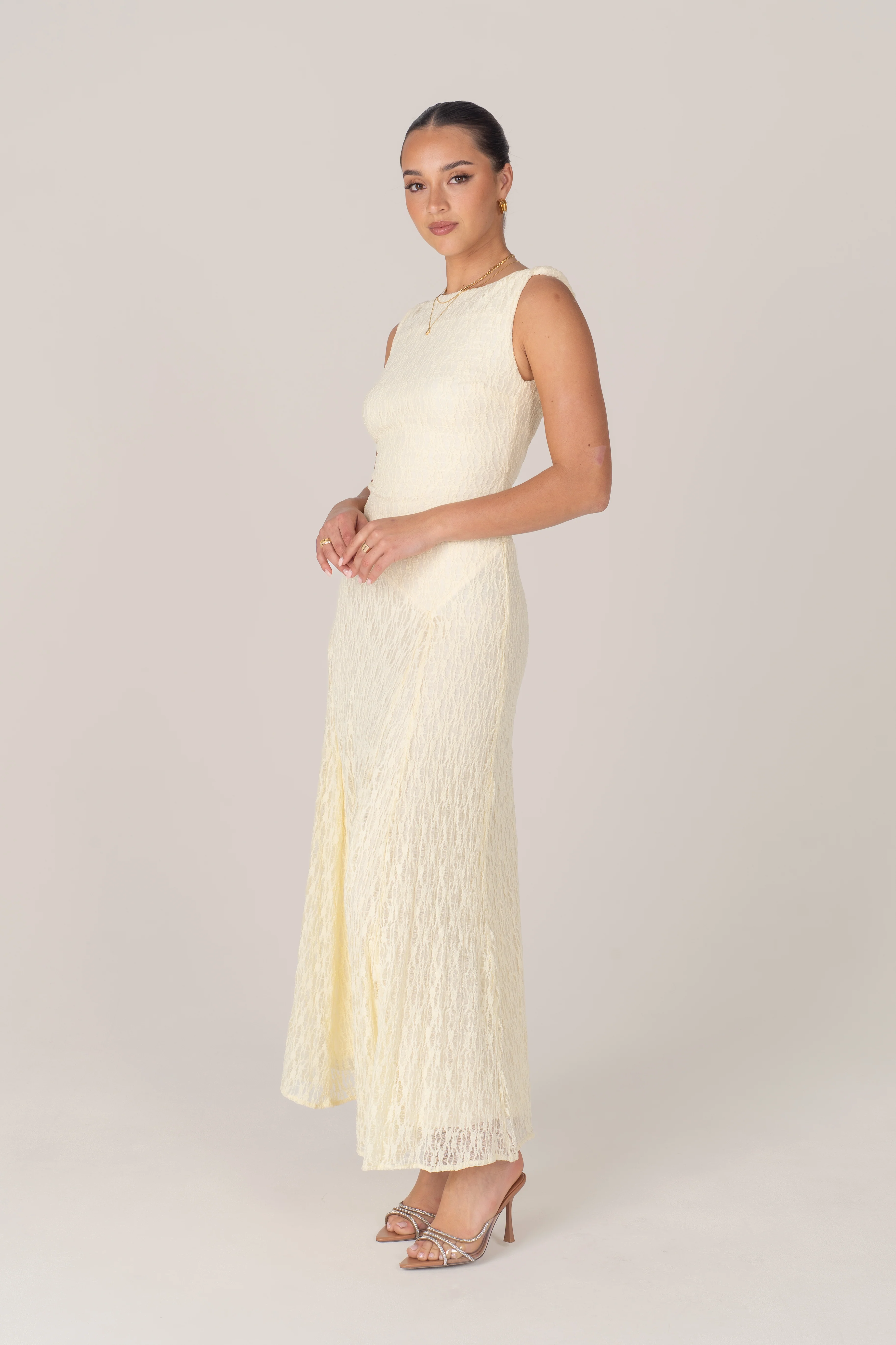 Delia Lace Yellow Midi Dress with Twist Details - Image 4
