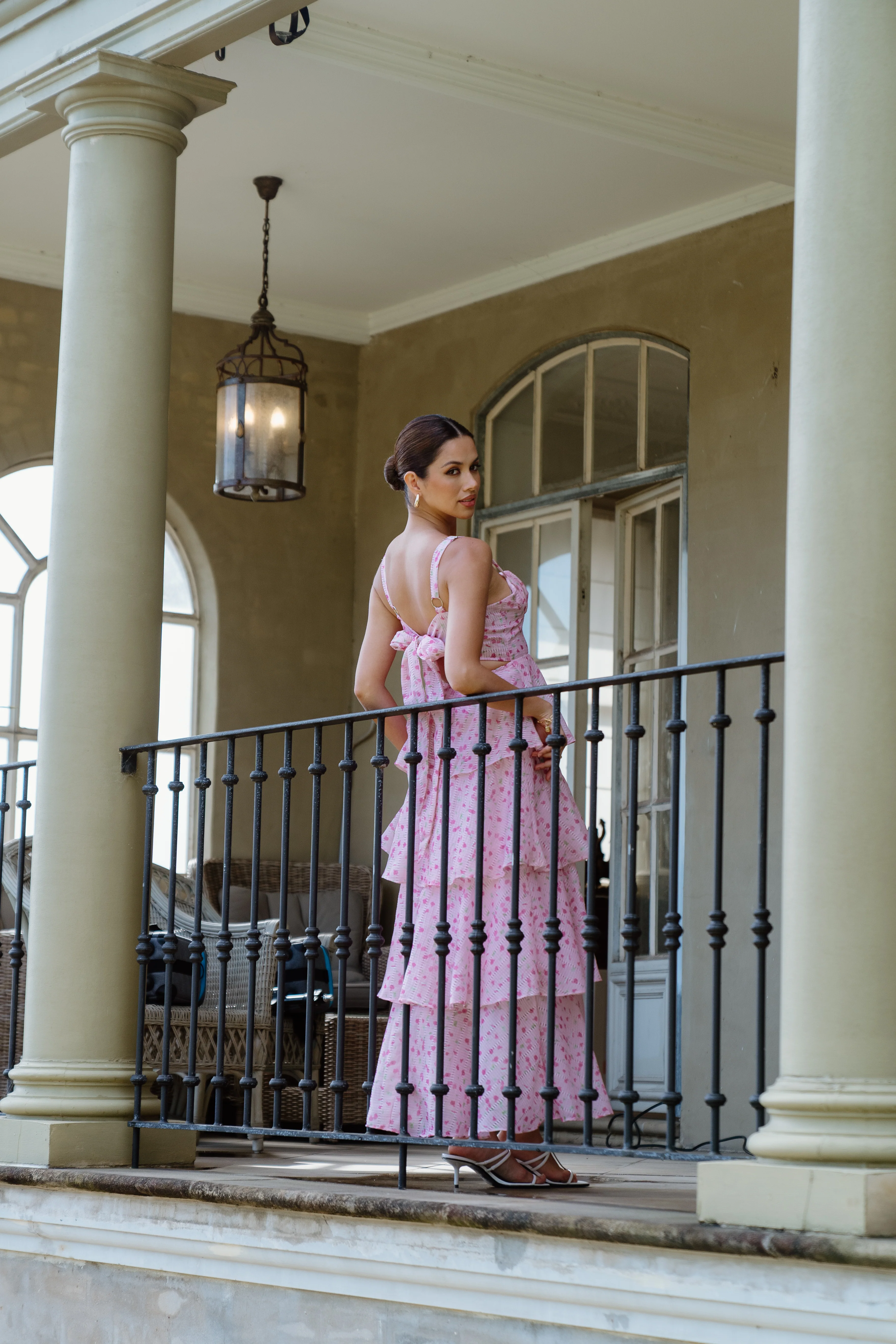 Dianne Tiered Midi Dress with Bow Tie - Image 3
