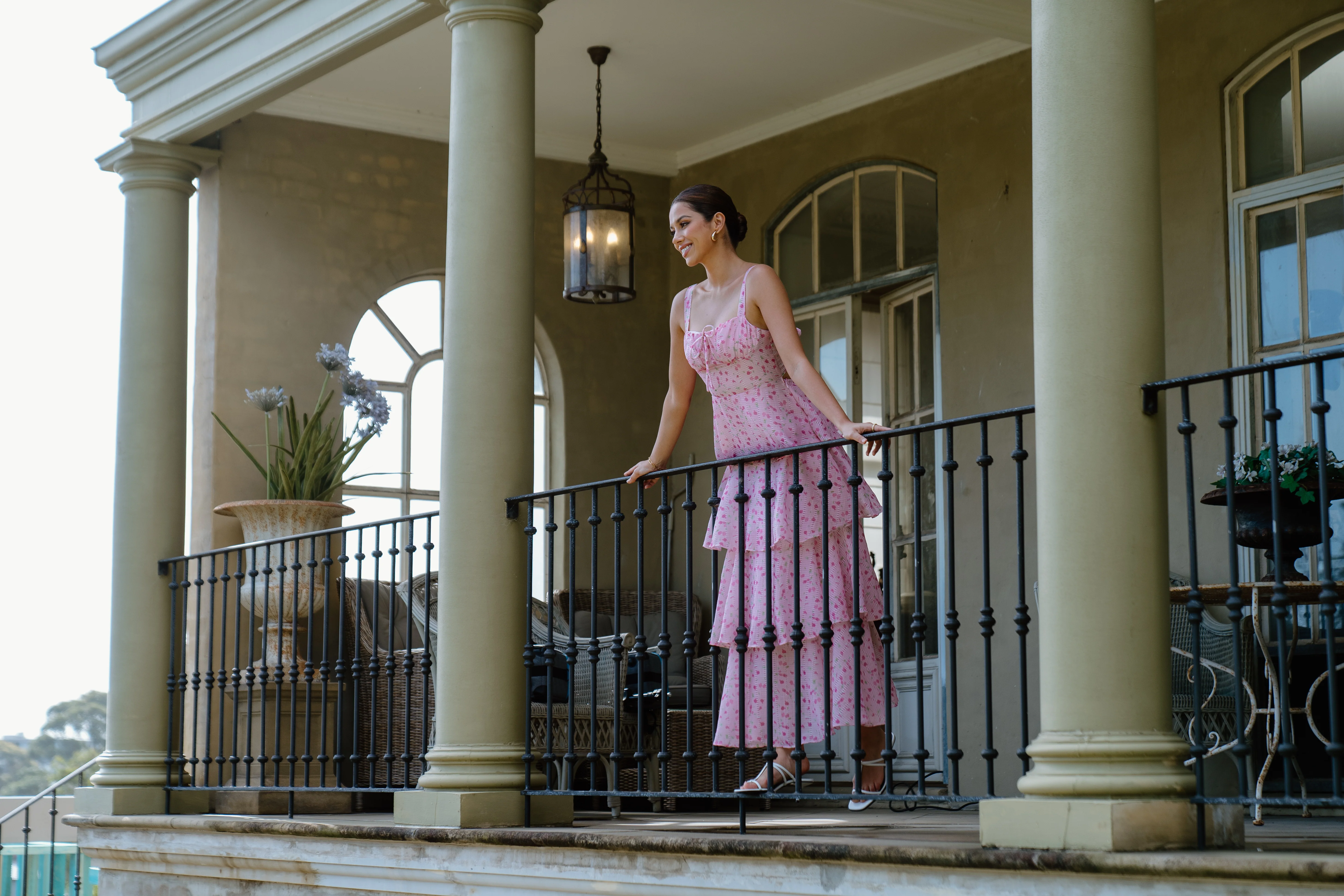 Dianne Tiered Midi Dress with Bow Tie - Image 5