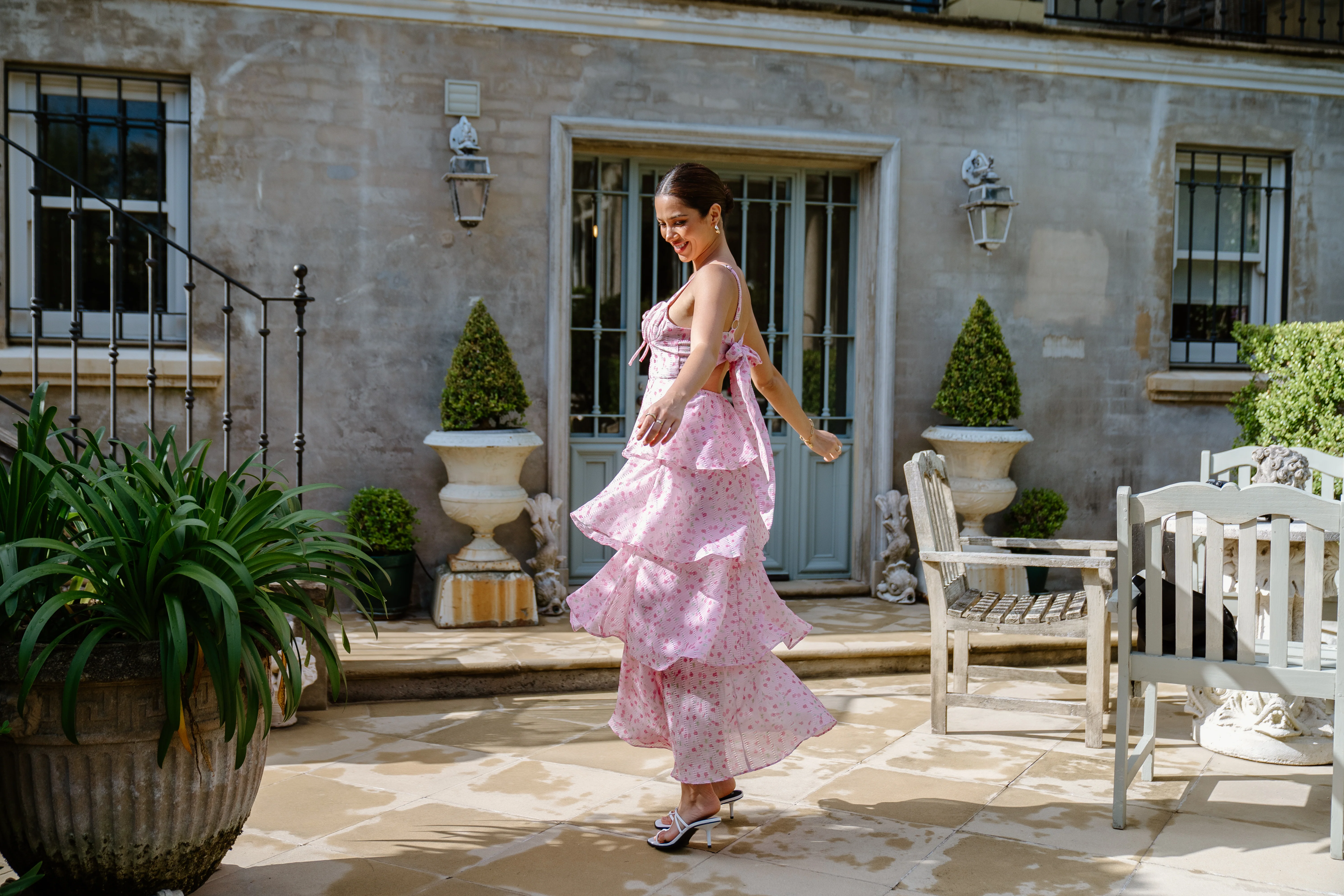 Dianne Tiered Midi Dress with Bow Tie - Image 6