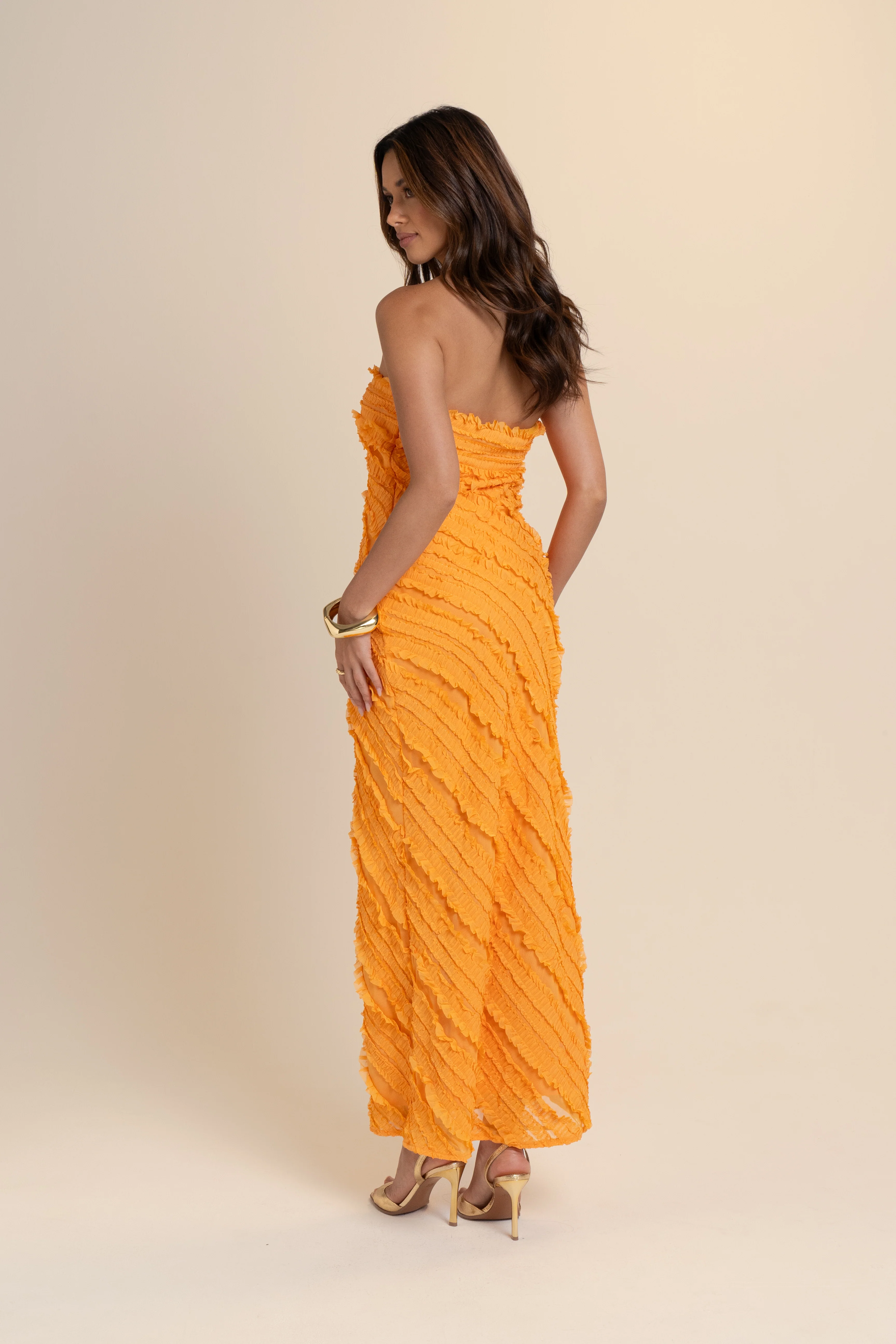 Dionne Strapless Orange Midi Dress - Image 3