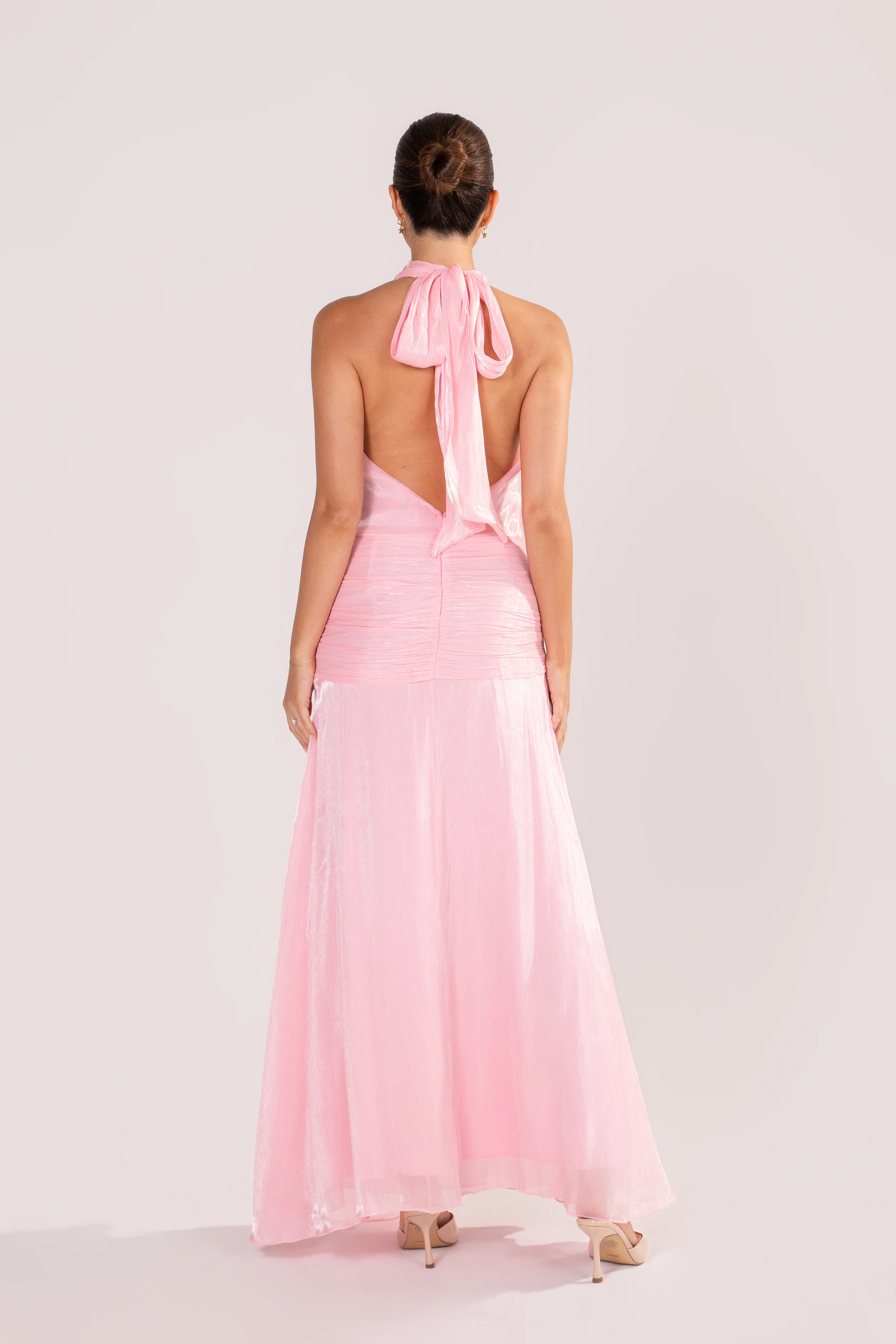 Drew Pink Shimmer Halter Neck Maxi Dress - Image 3