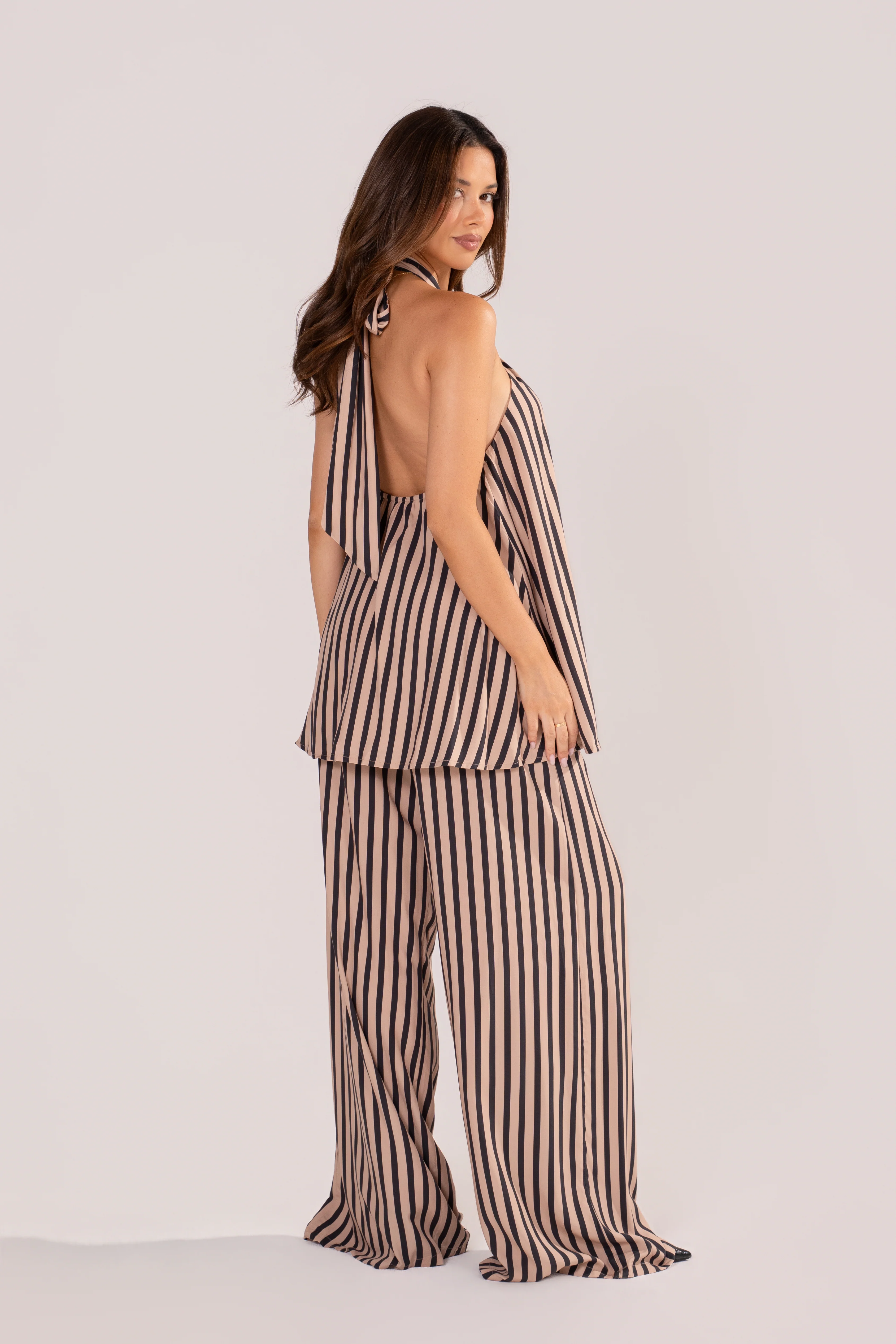 Dulcie Stripe Halter Tie Top & Wide Leg Pant Set - Image 3