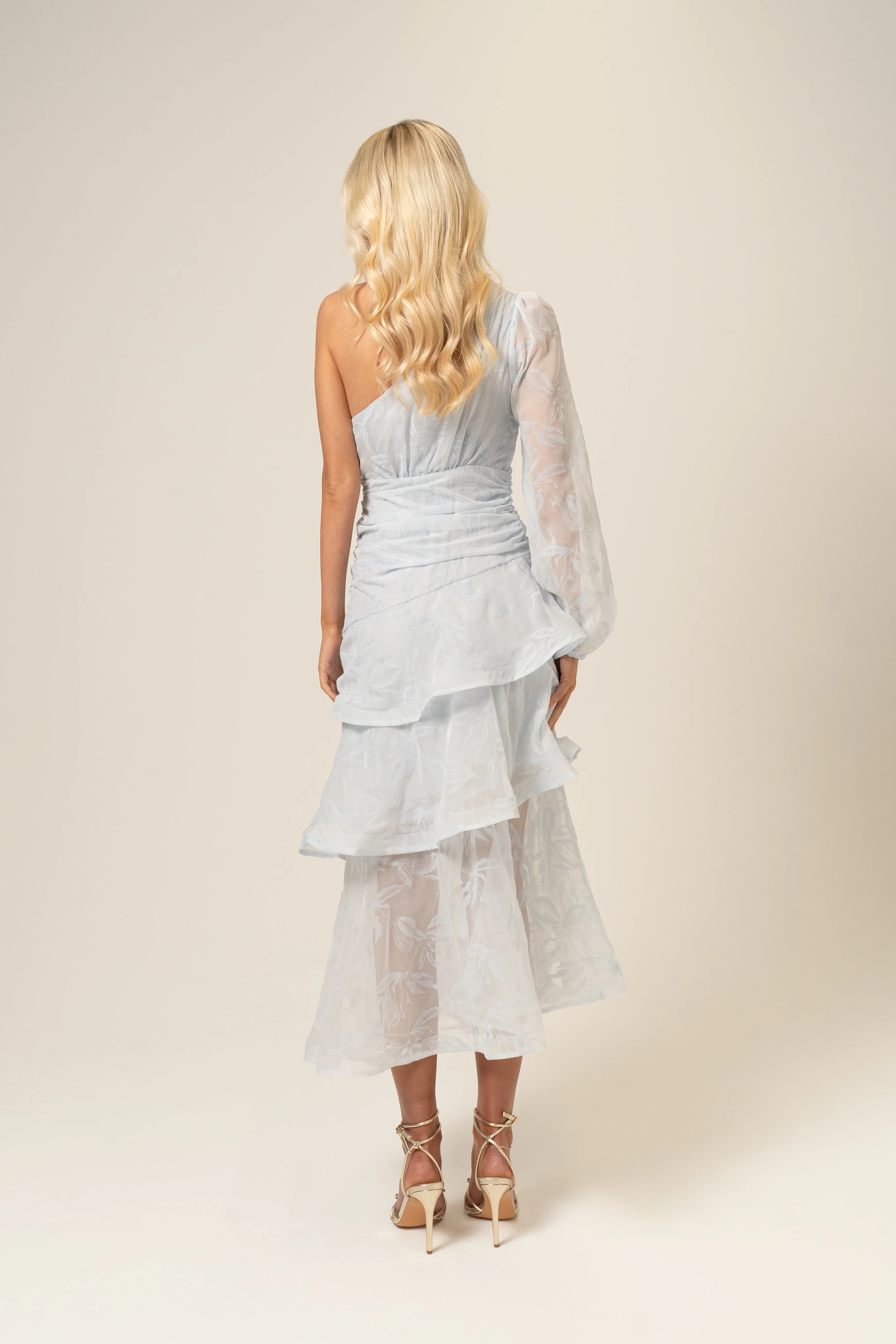 Elara One Shoulder Blue Tiered Maxi Dress - Image 3