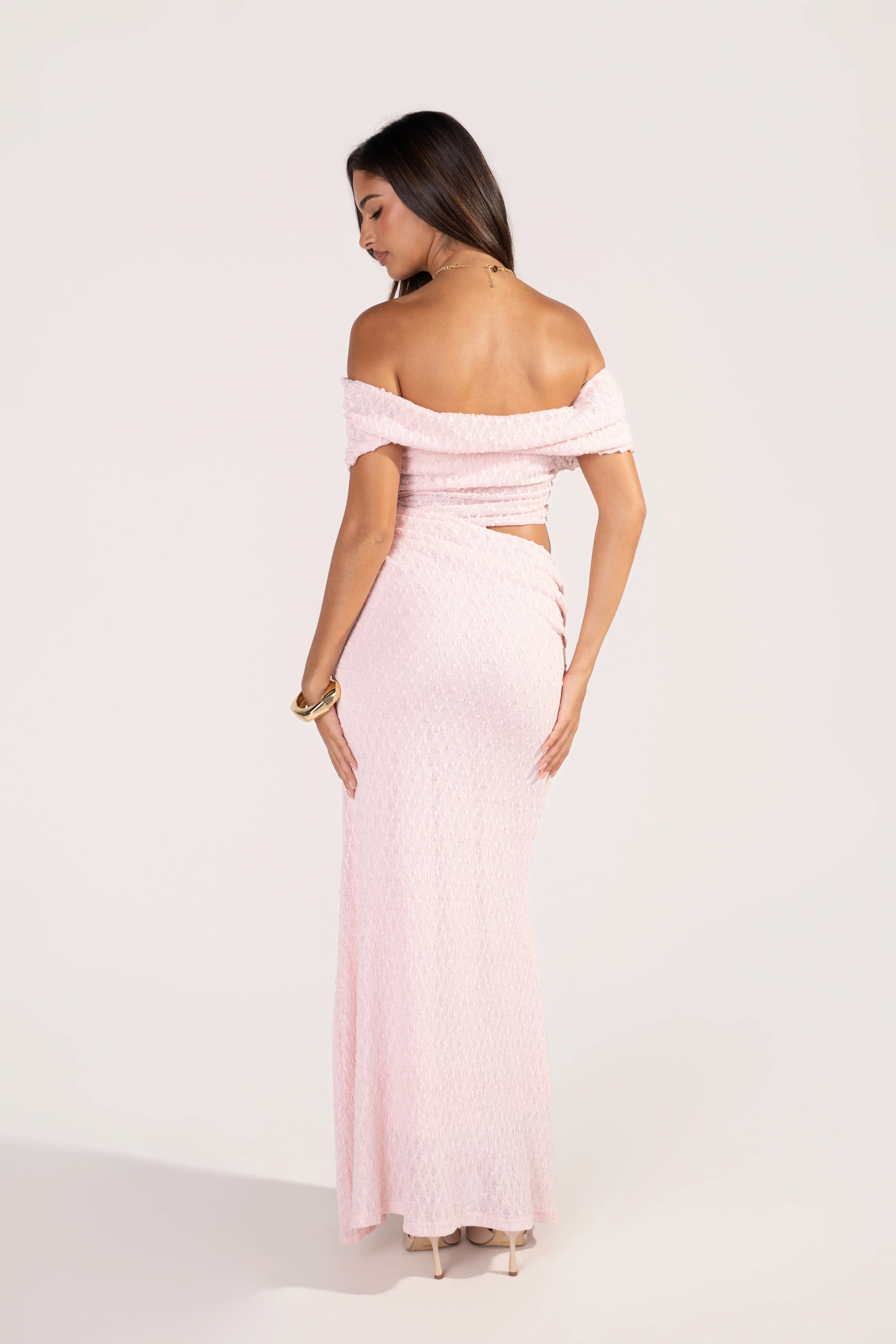 Elaris Off-Shoulder Boucle Maxi Dress - Image 3