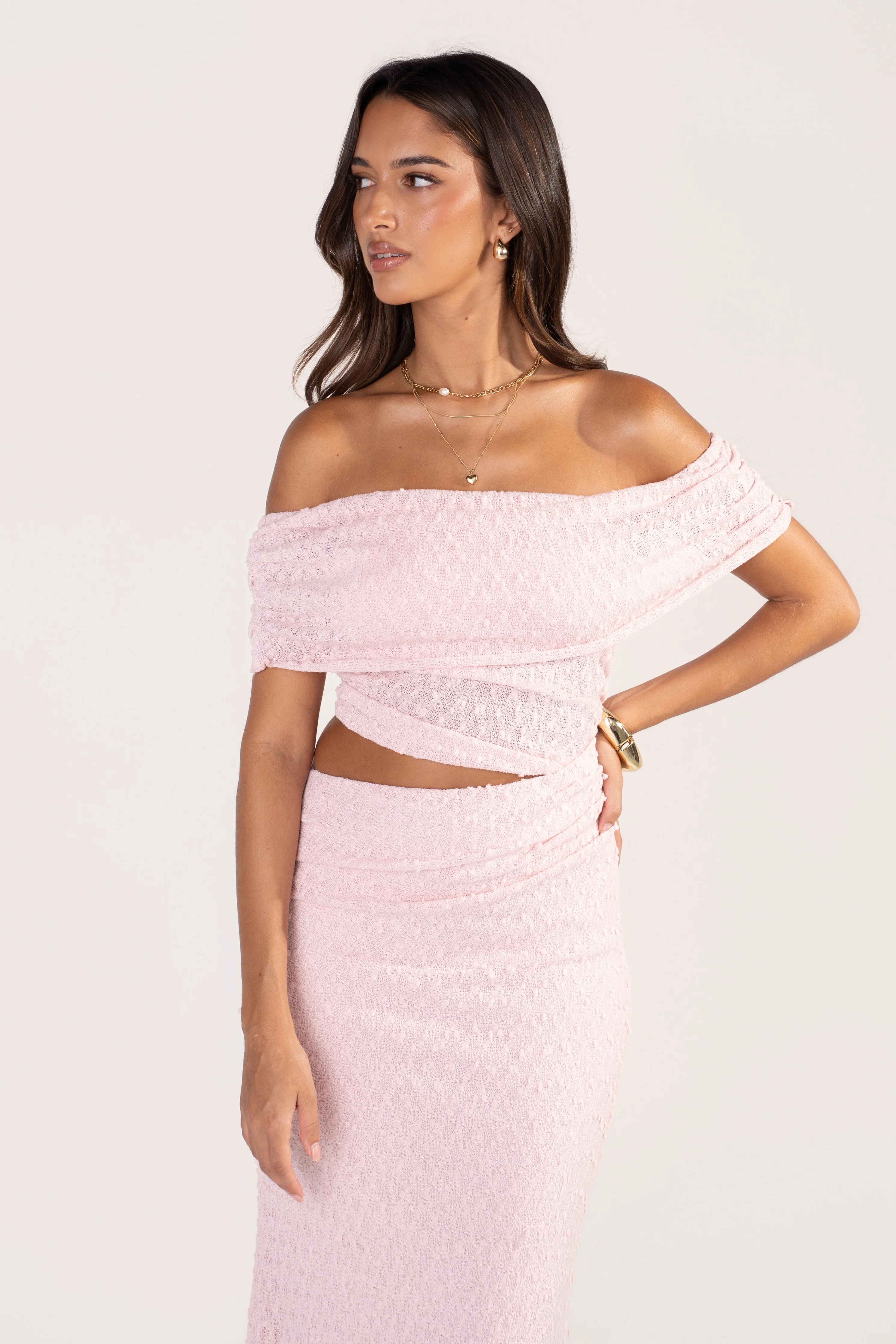 Elaris Off-Shoulder Boucle Maxi Dress - Image 4