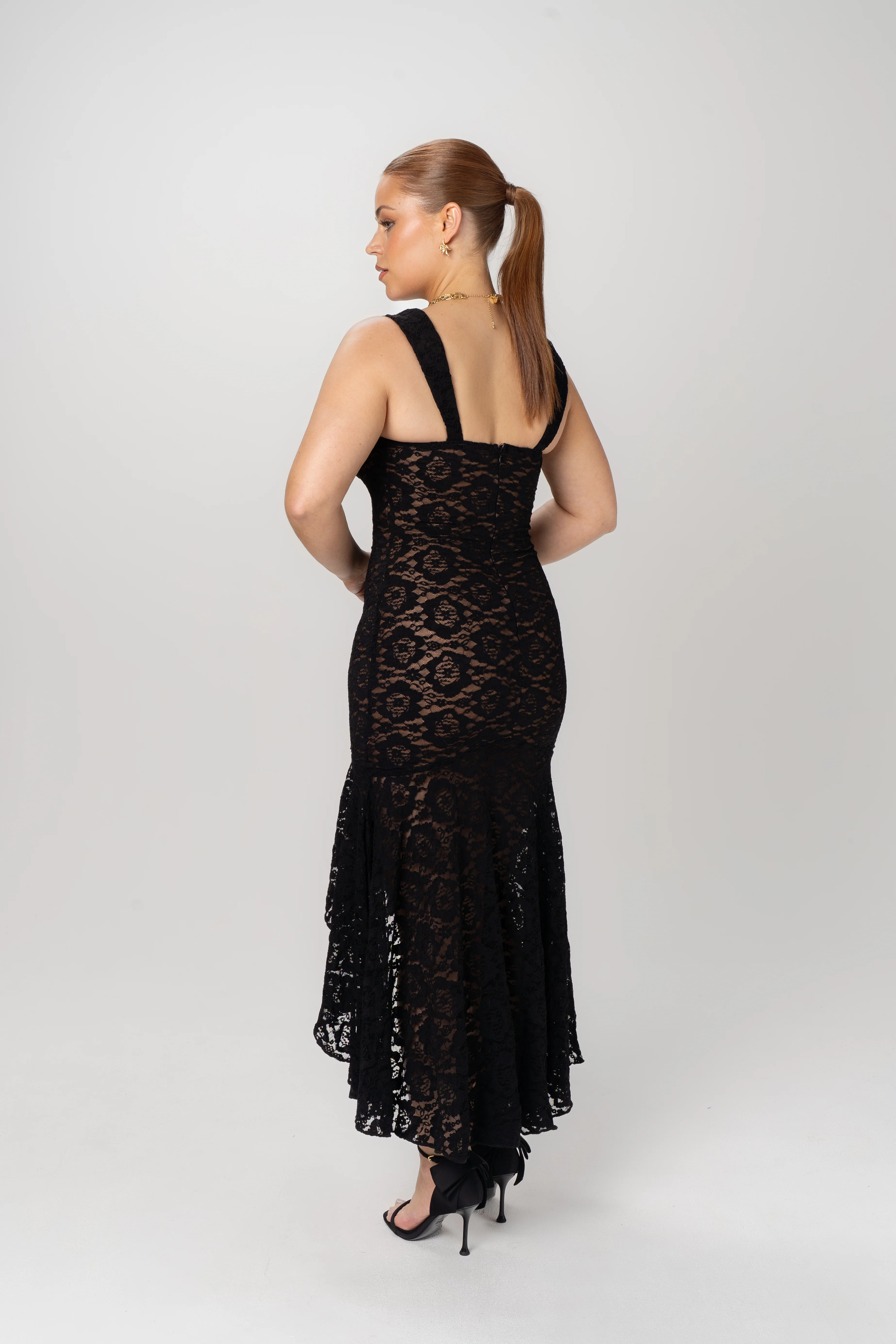 Elle Black Lace Midi Dress - Image 2