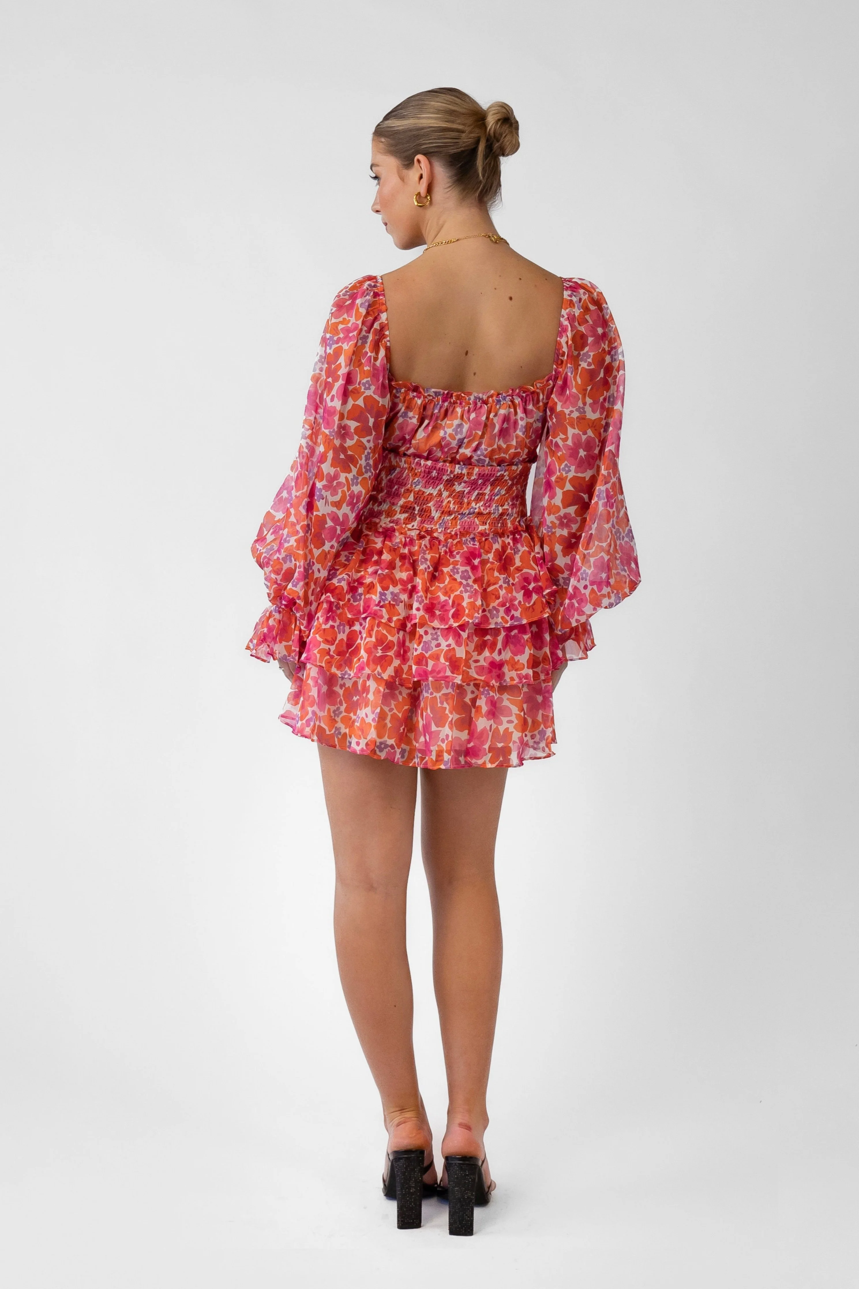 Ellie Long Sleeve Pink Mini with Waist Shirring - Image 3
