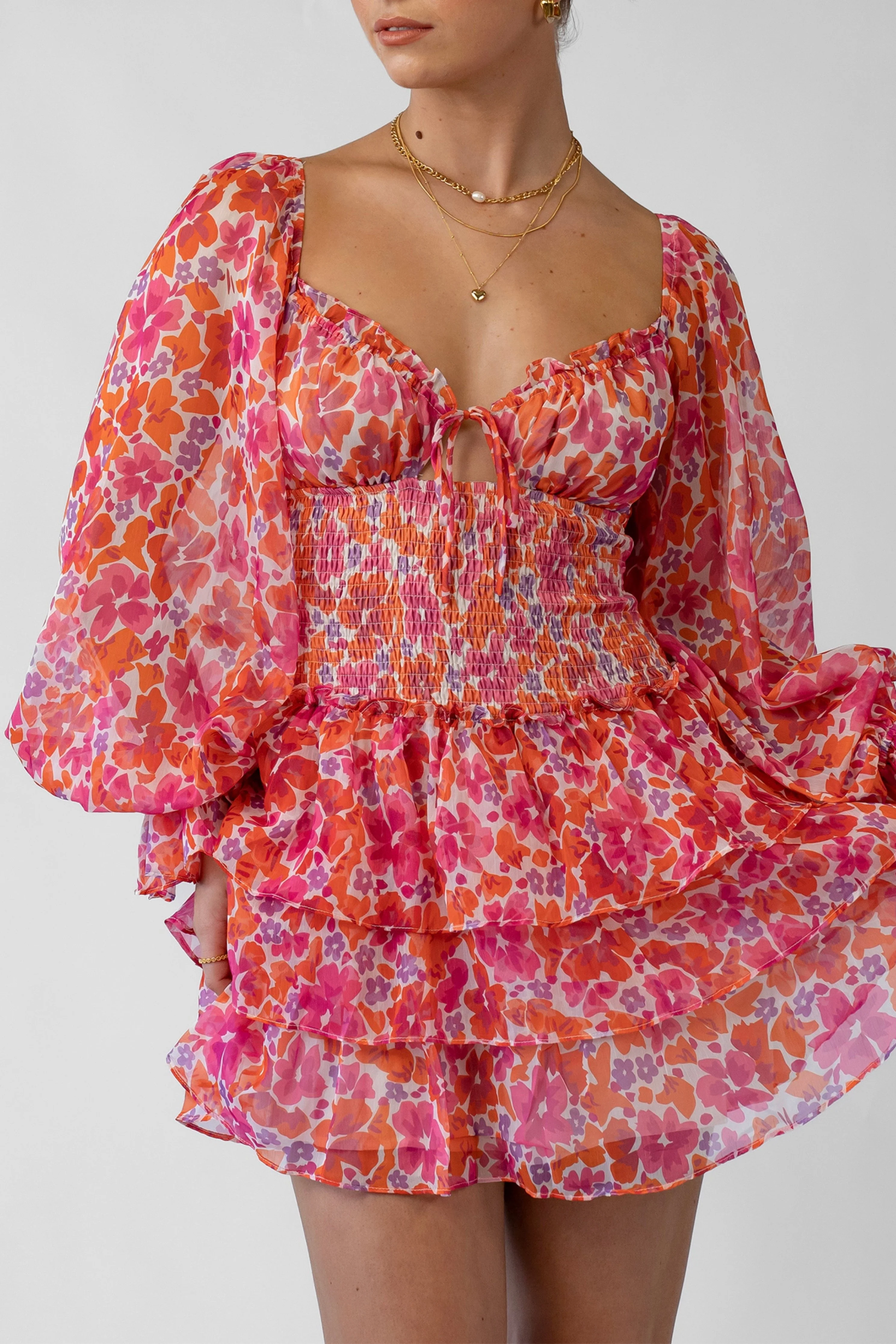 Ellie Long Sleeve Pink Mini with Waist Shirring - Image 4