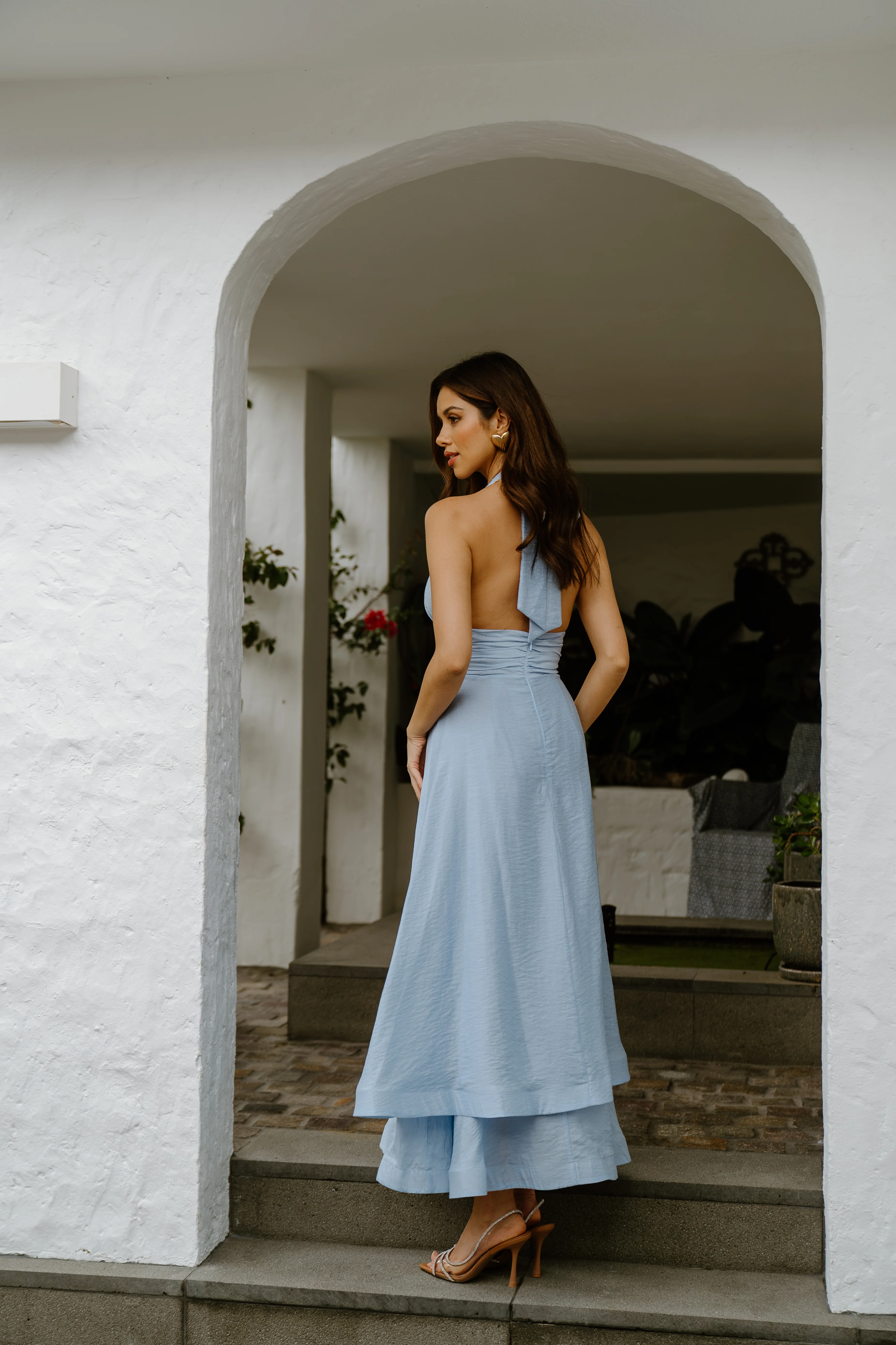Elodie Blue Halter Neck Midi Dress - Image 5