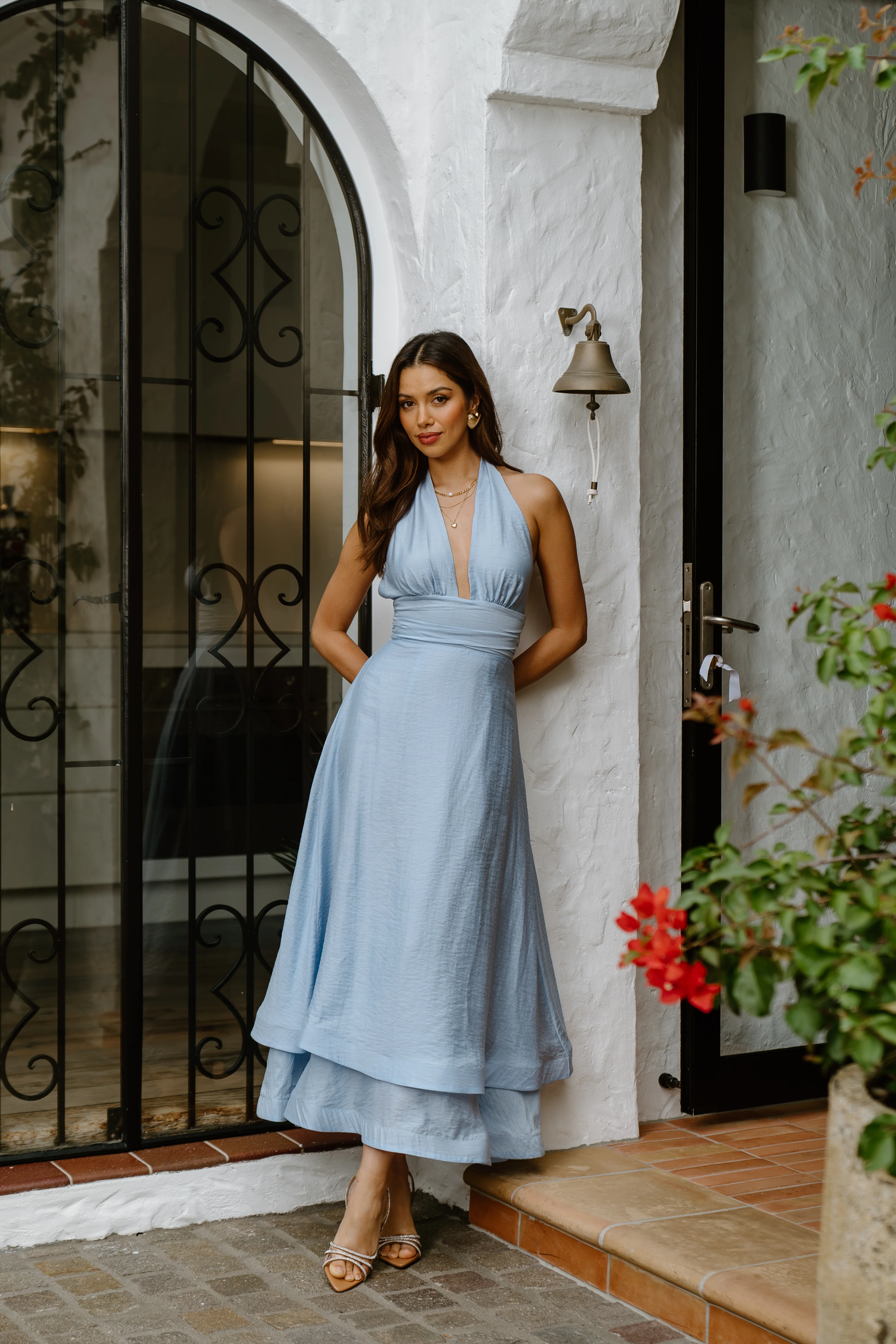 Elodie Blue Halter Neck Midi Dress - Image 6