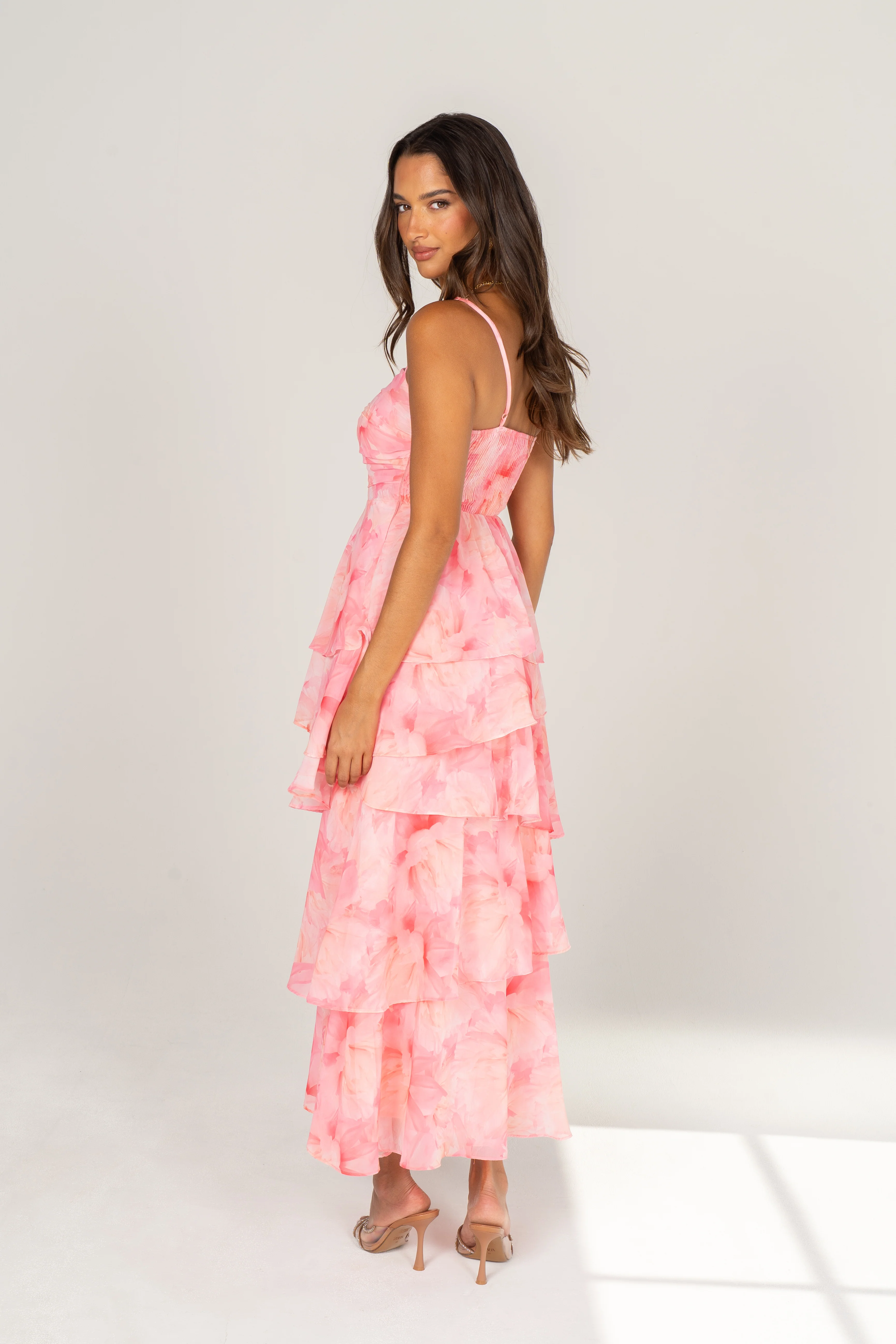 Emilia Pink Floral Tiered Maxi Dress - Image 8