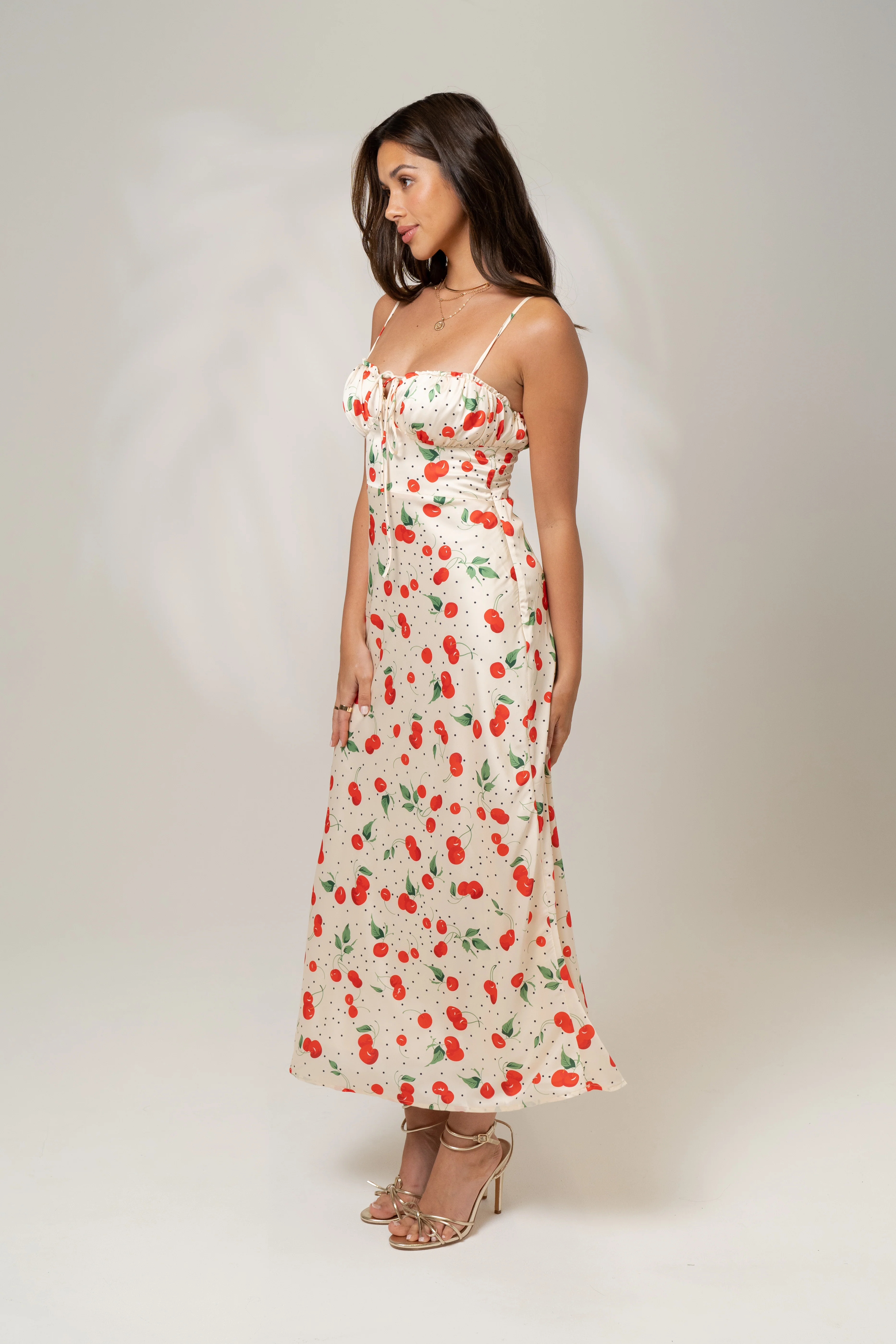 Emily Classic Midi Dress - Cherry Print - Image 3