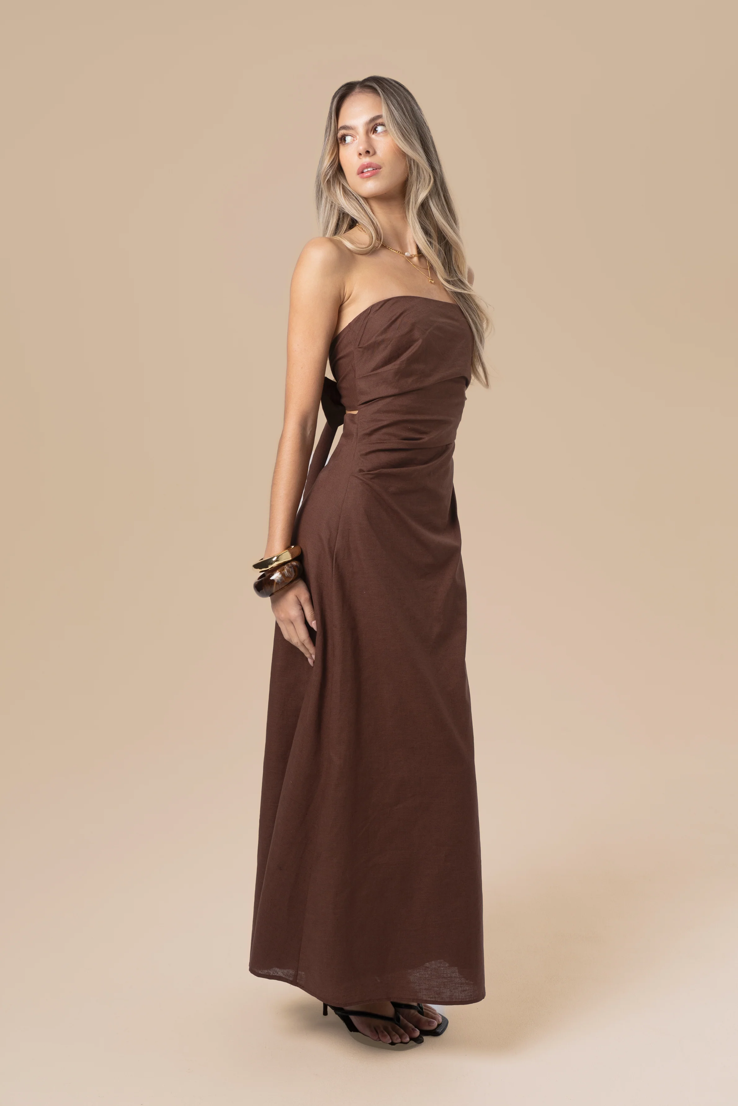 Emma Strapless Chocolate Maxi Dress - Image 2