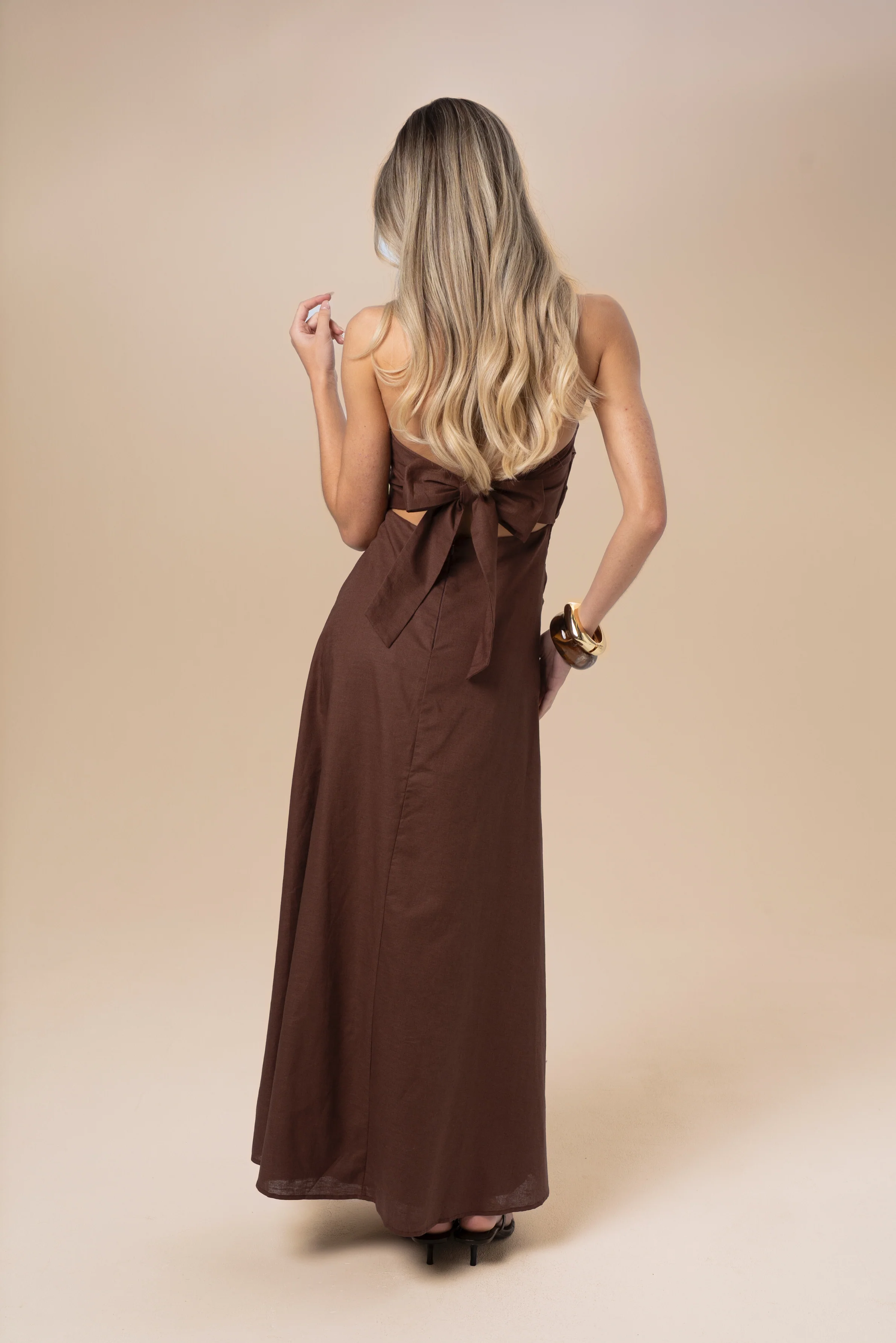Emma Strapless Chocolate Maxi Dress - Image 3