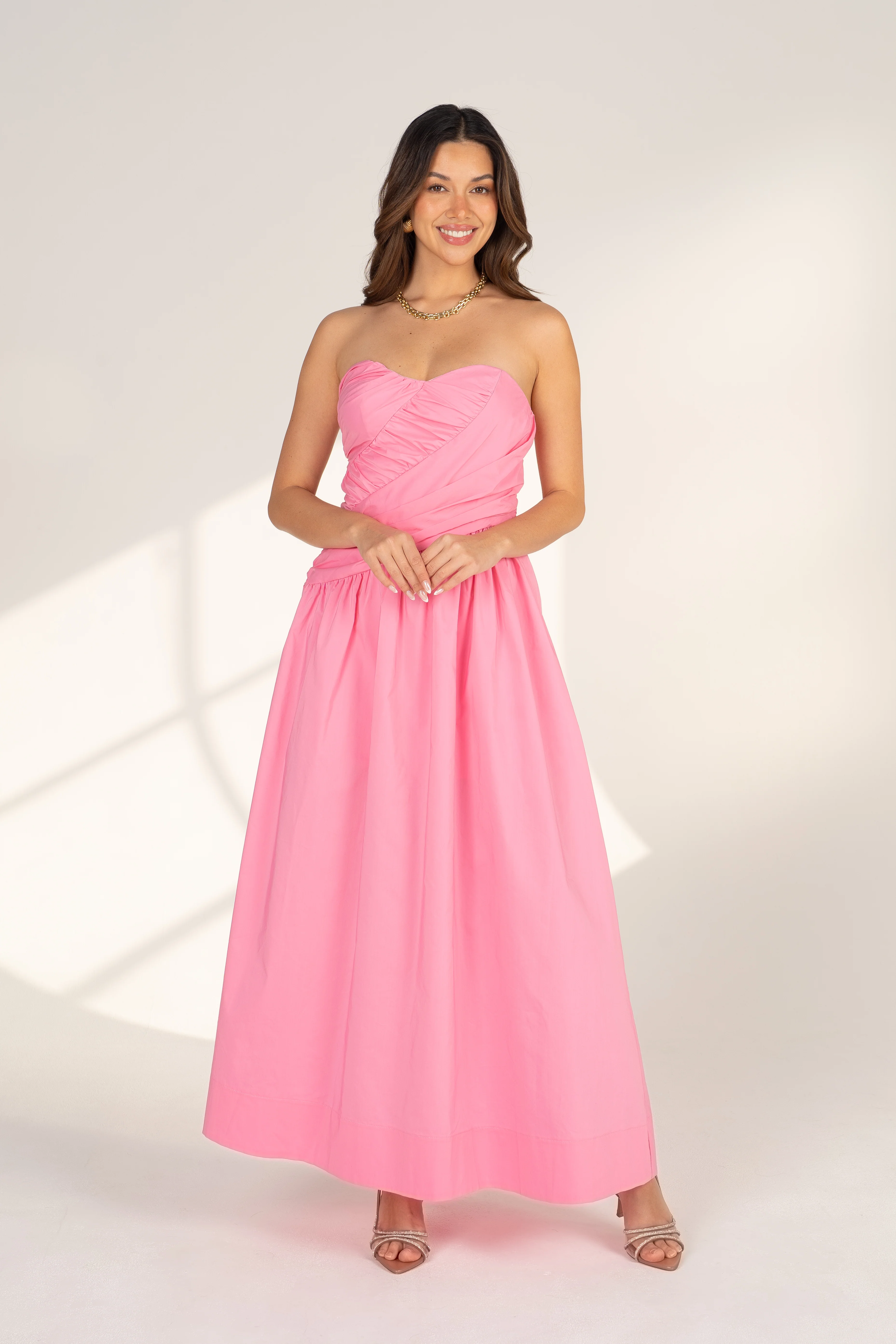 Eryn Strapless Pink Midi Dress