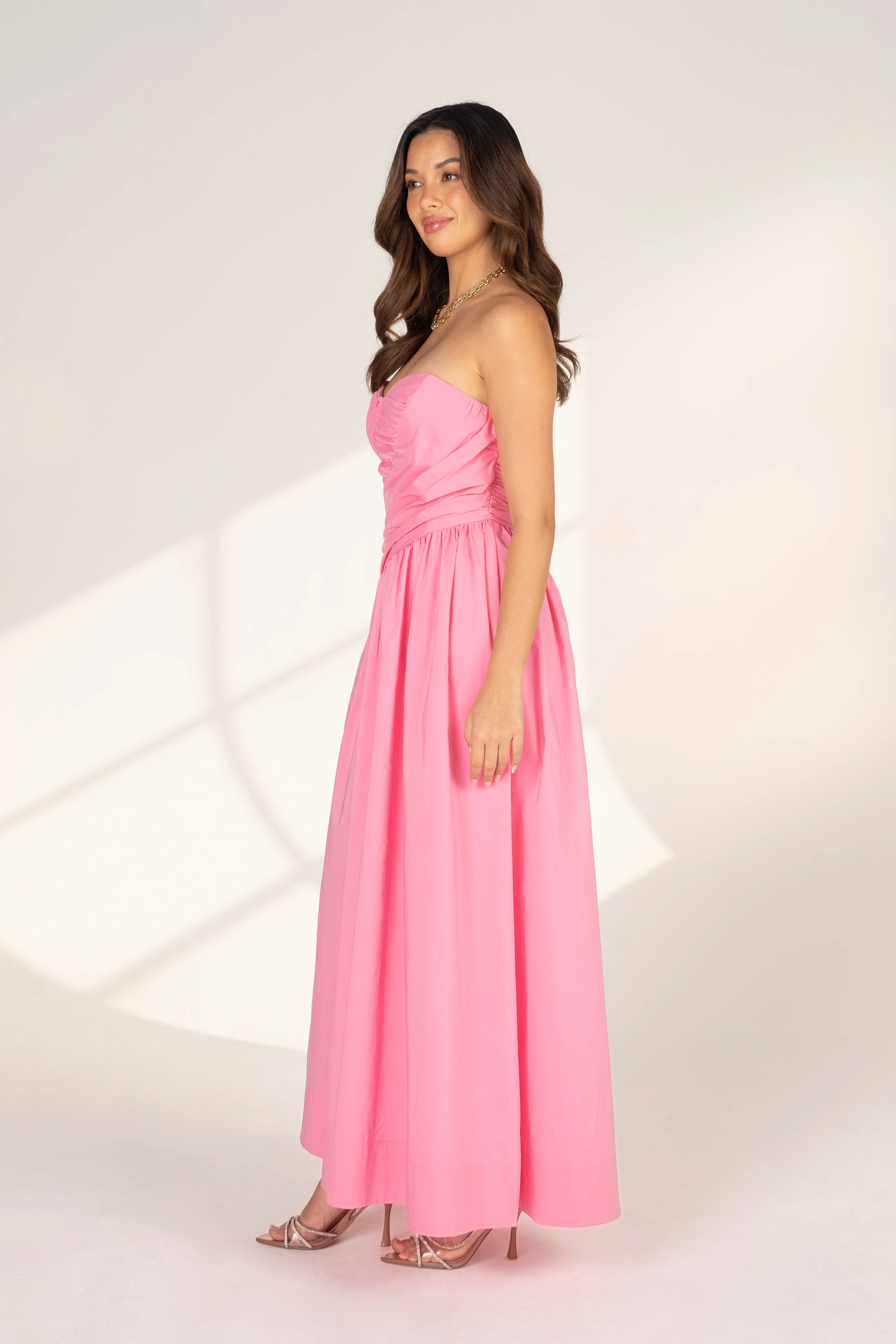 Eryn Strapless Pink Midi Dress - Image 2