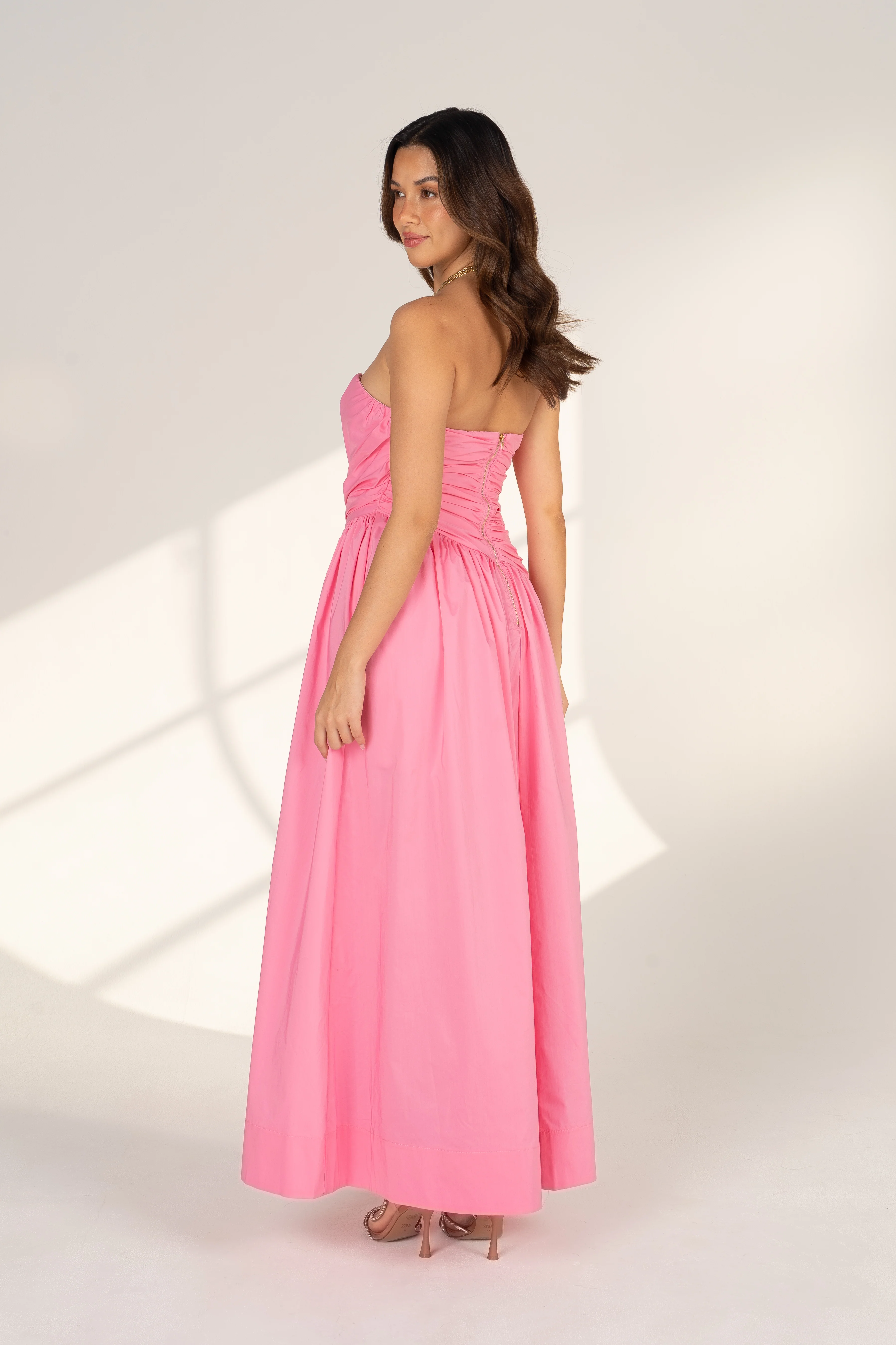 Eryn Strapless Pink Midi Dress - Image 3
