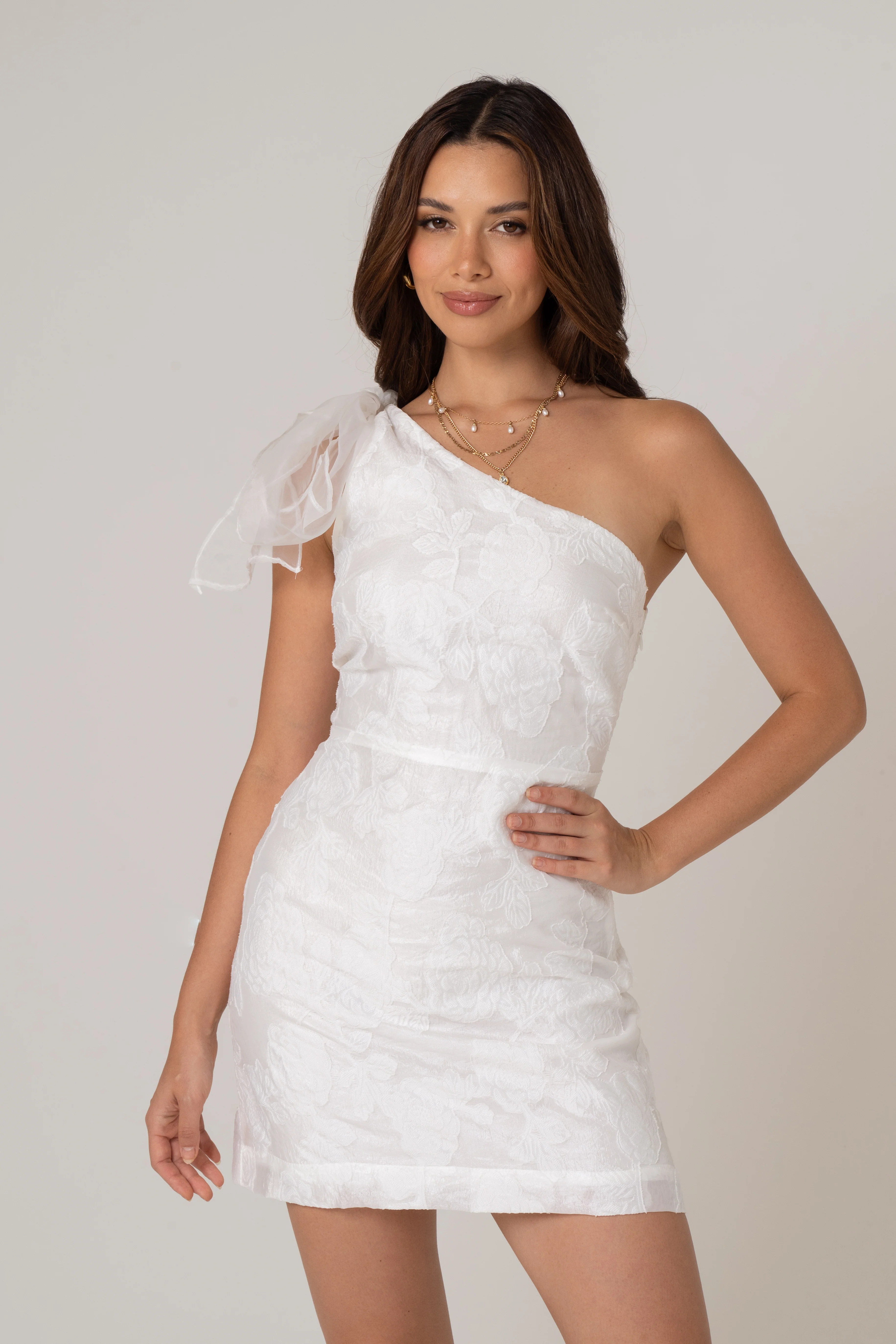 Esme White One Shoulder Mini Dress - Image 4