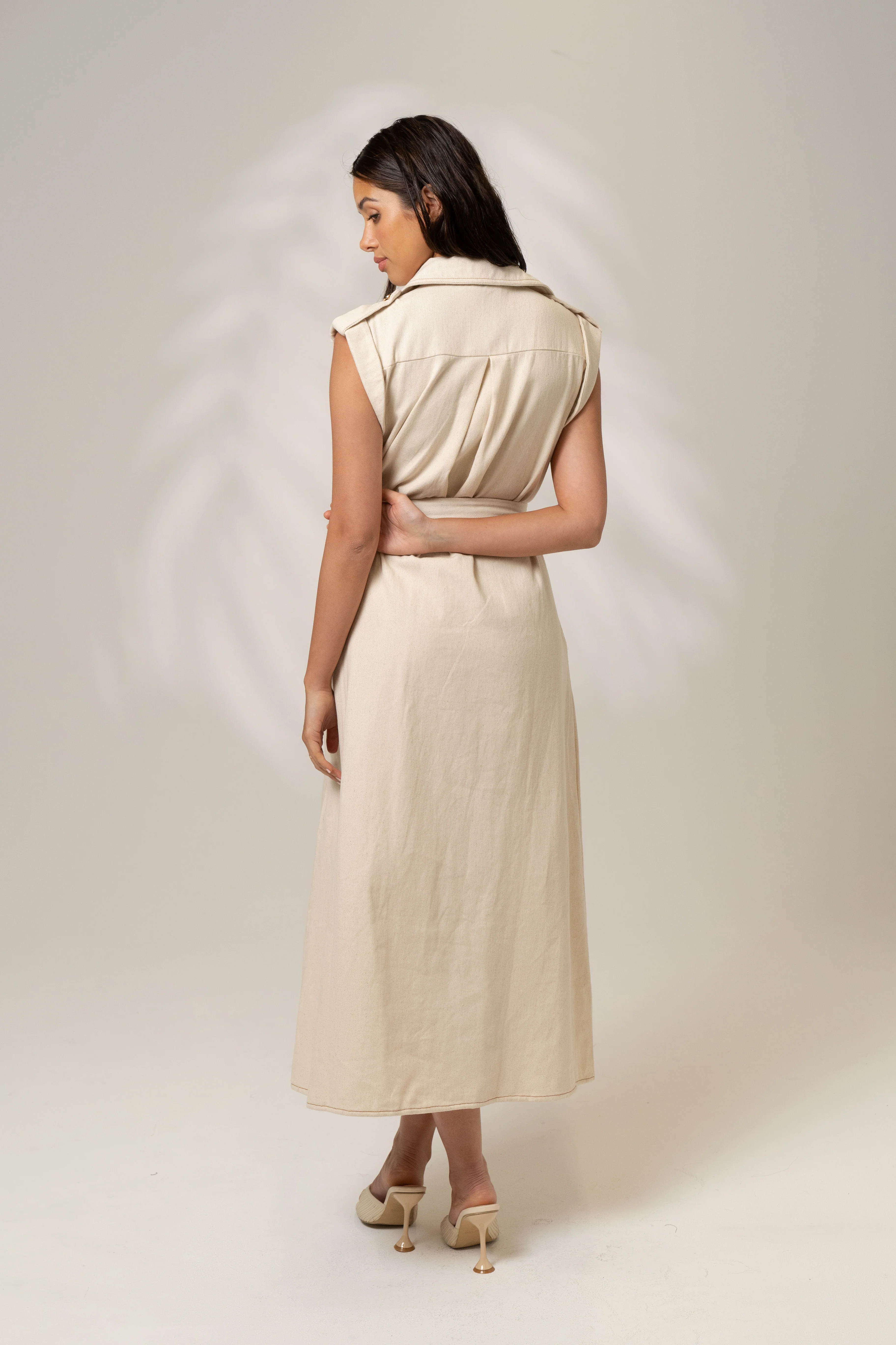 Estelle Cream Midi Dress with Detachable Waist Belt - Image 4