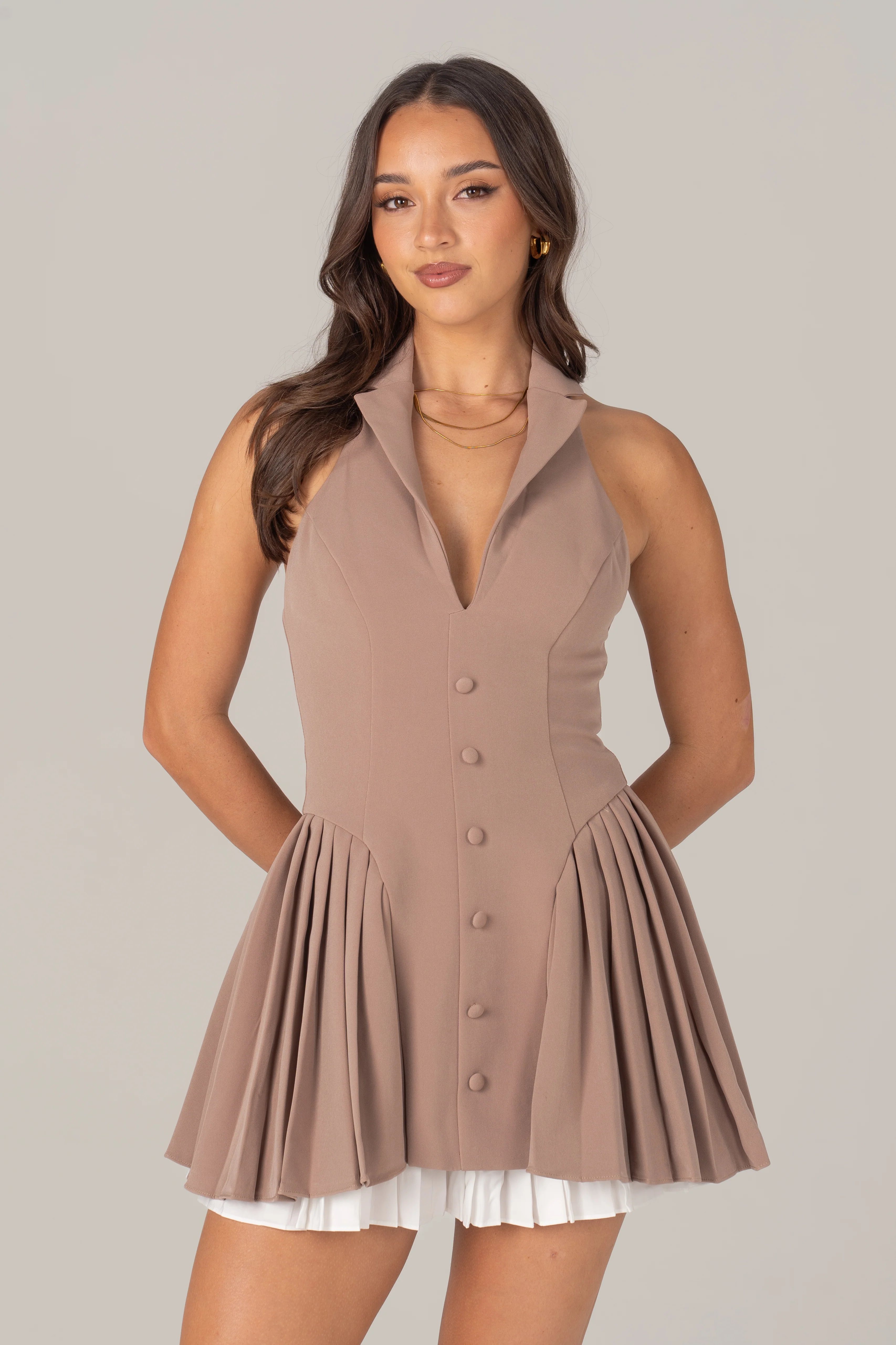 Fallon Pleated Halter Neck Mini Dress - Image 4