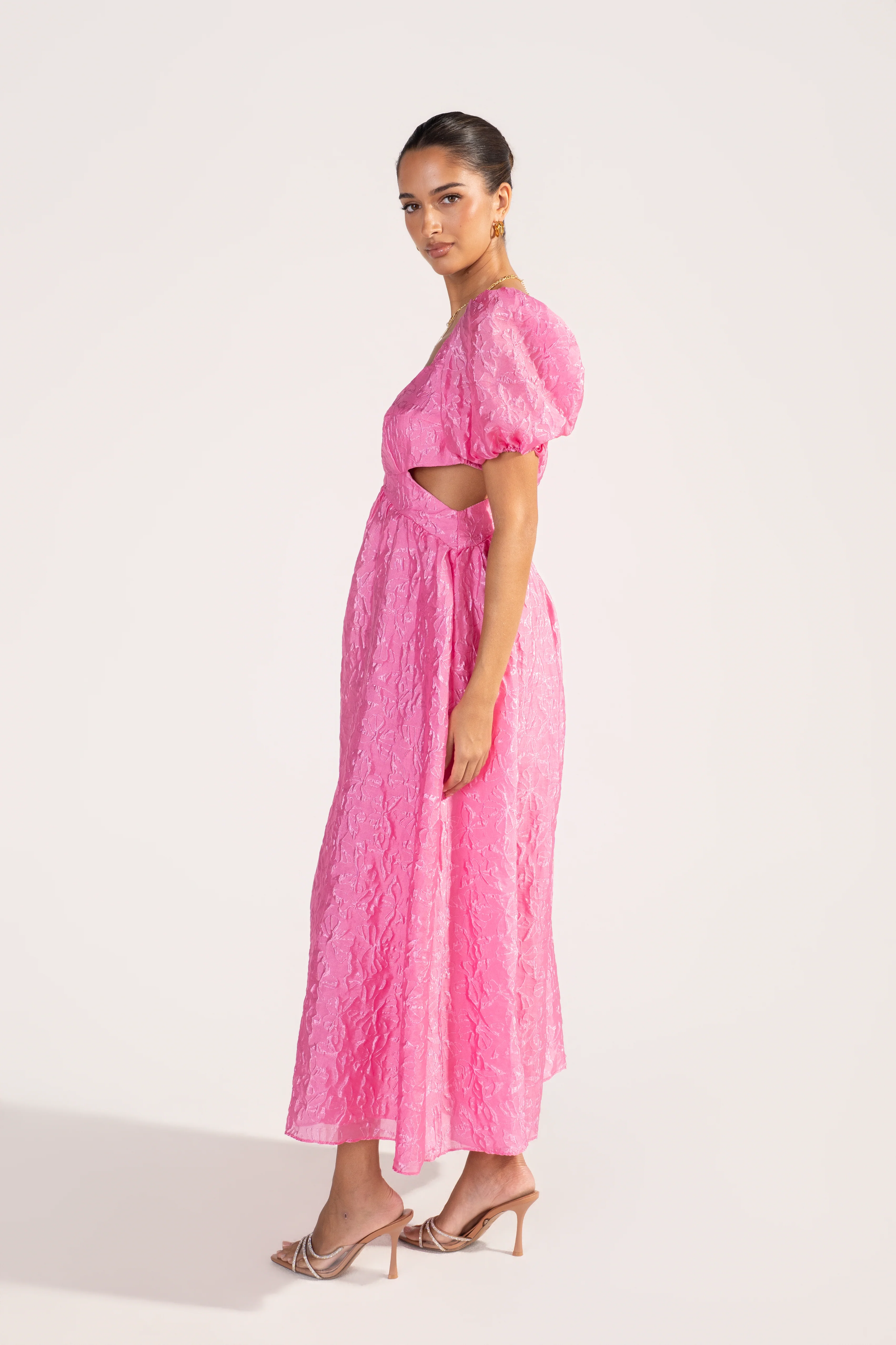 Fenella Pink Butterfly Print Puff Sleeve Maxi Dress - Image 2