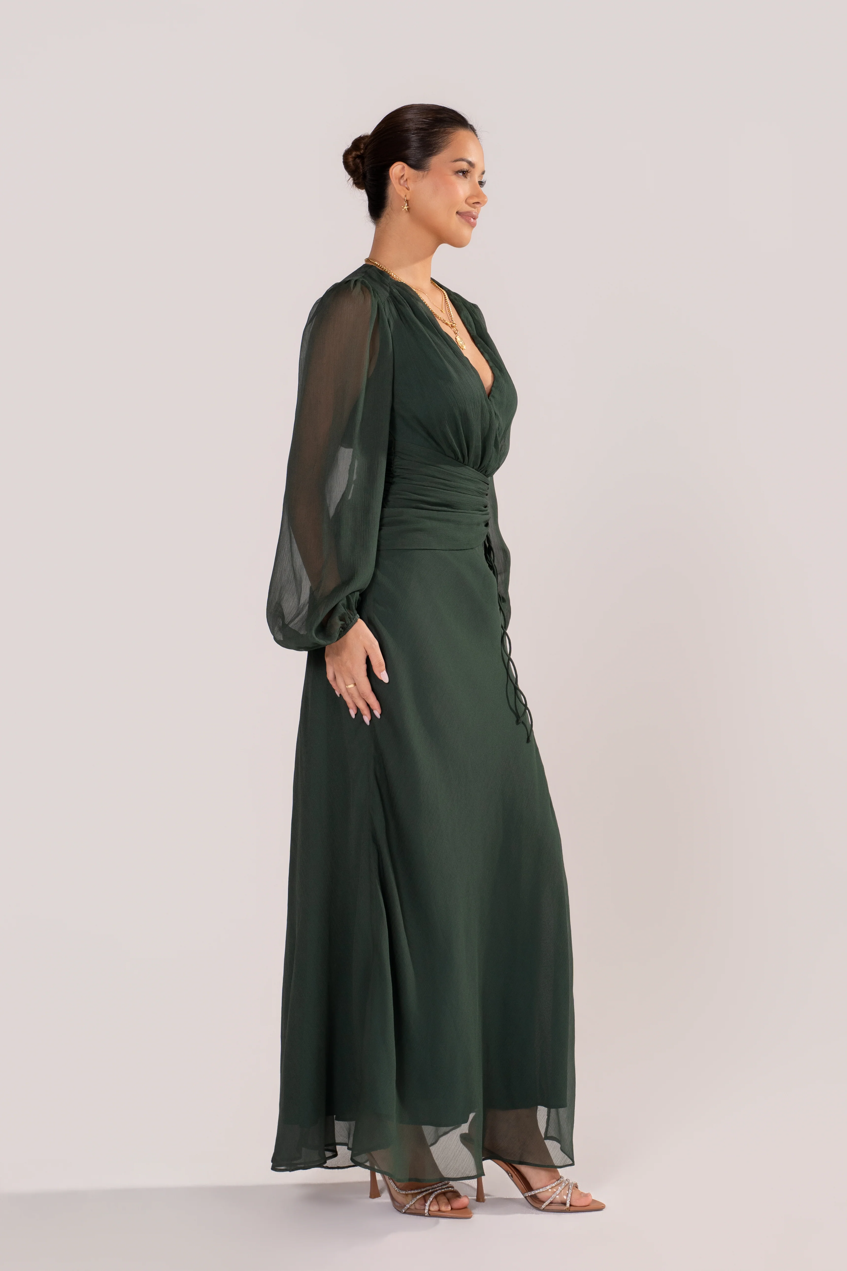 Fletcher Sheer Long Sleeve Green Maxi Dress - Image 2