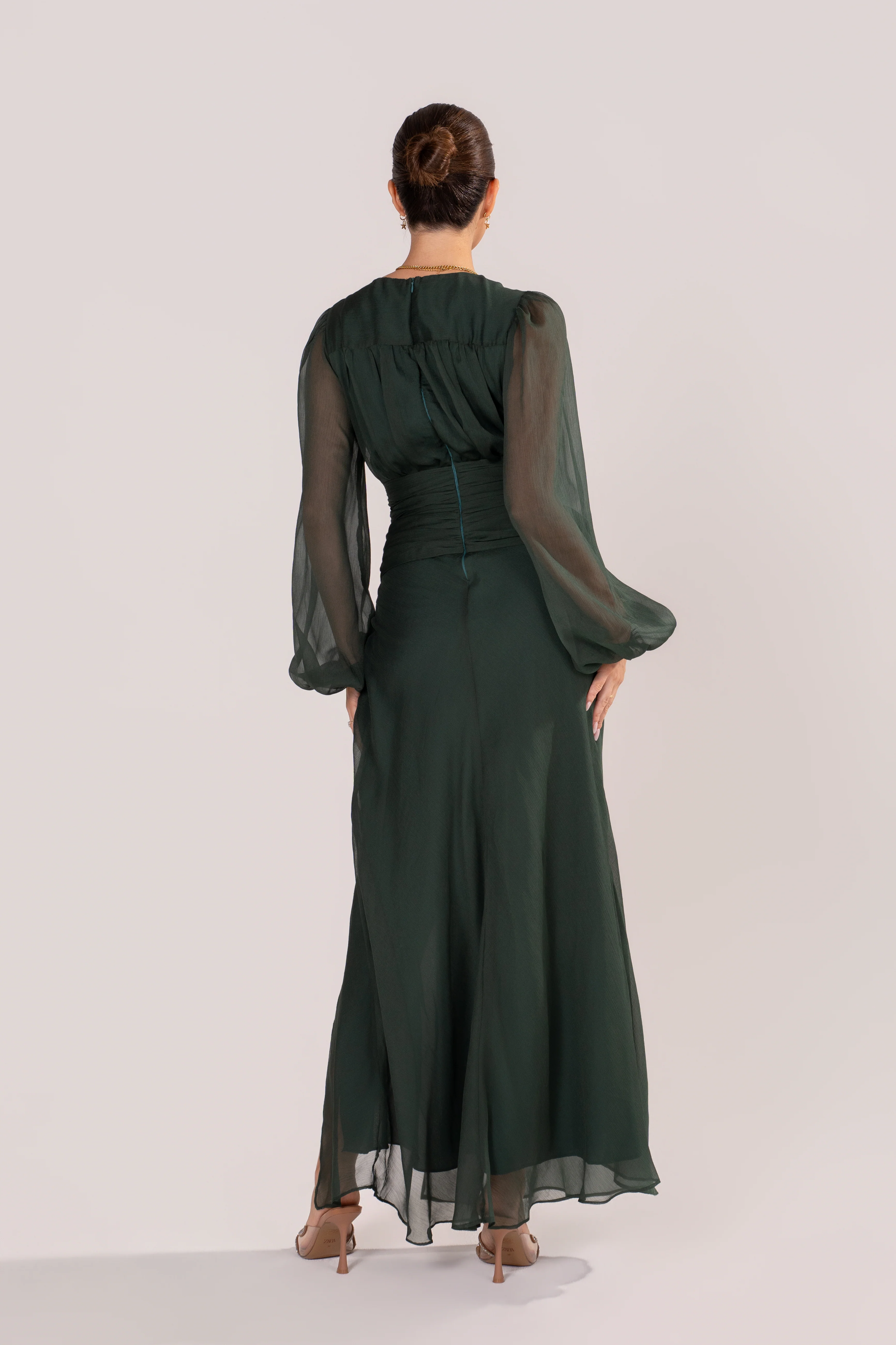 Fletcher Sheer Long Sleeve Green Maxi Dress - Image 3