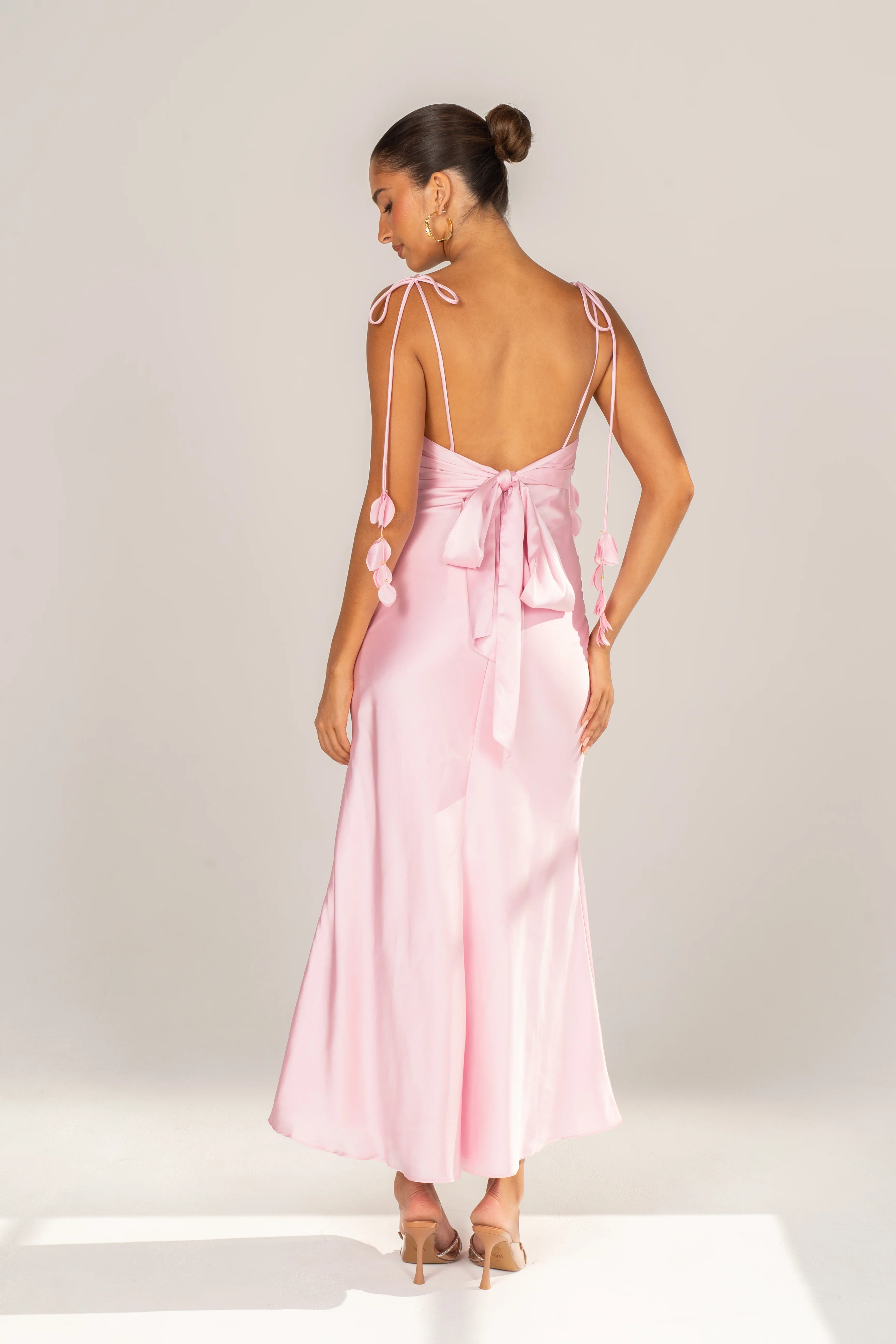 Francine Pink Evening Dress with Floral Tie Straps - Image 4